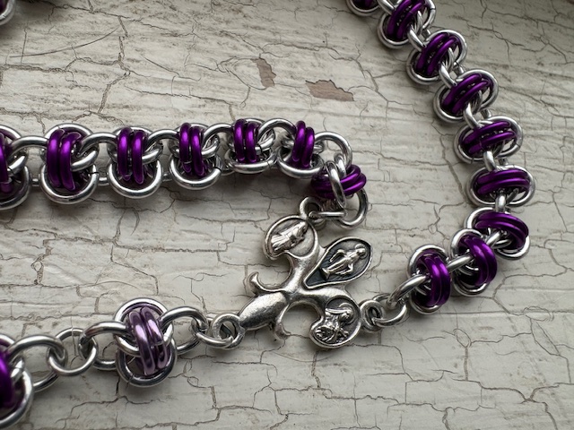 Handmade Chainmaille Rosary Purple Fleur-di-les Fiat Centerpiece
