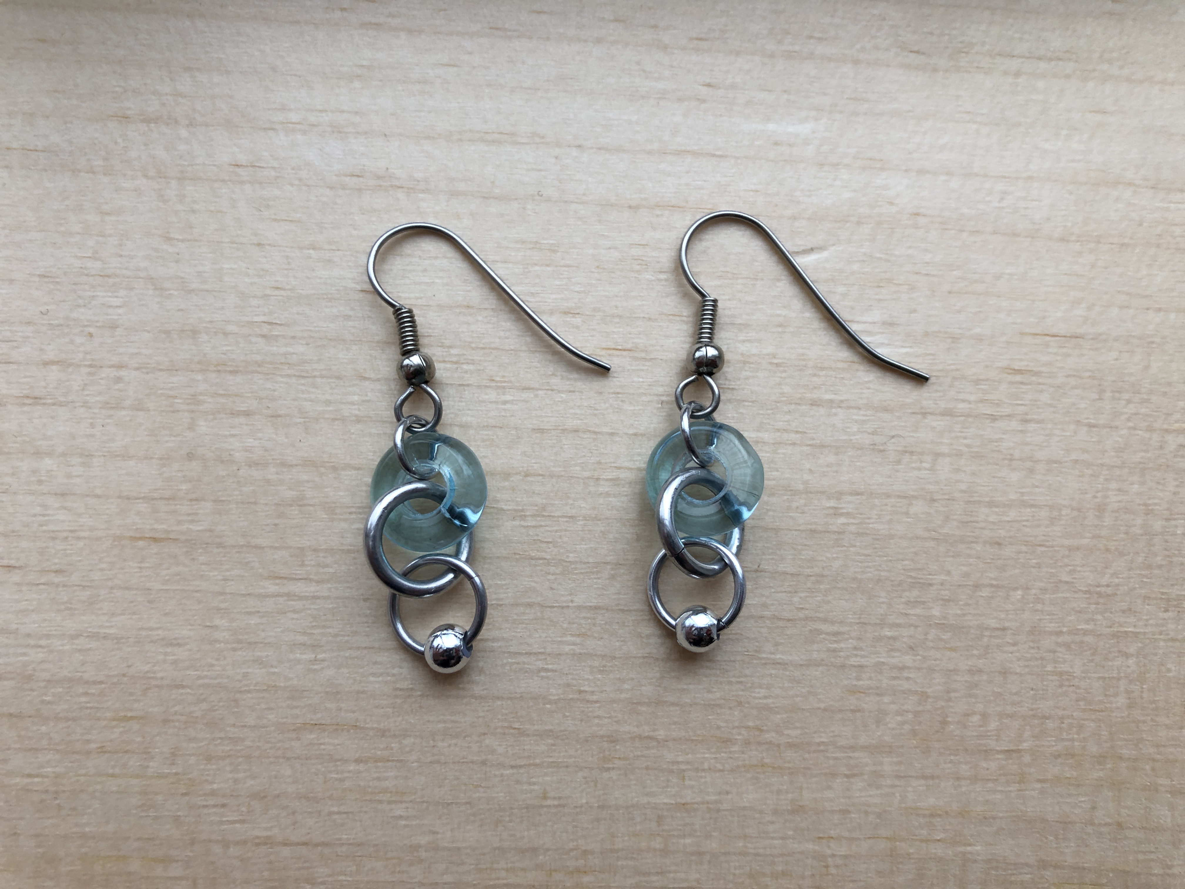 Blue Glass Beaded Chainmaille Earrings