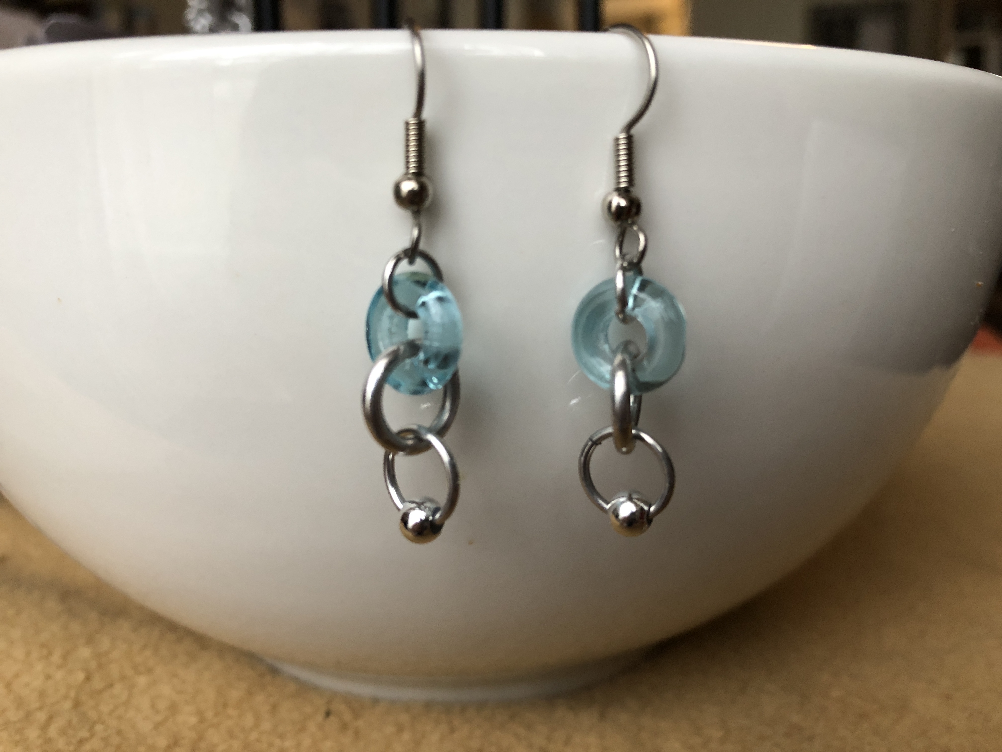 Blue Glass Beaded Chainmaille Earrings