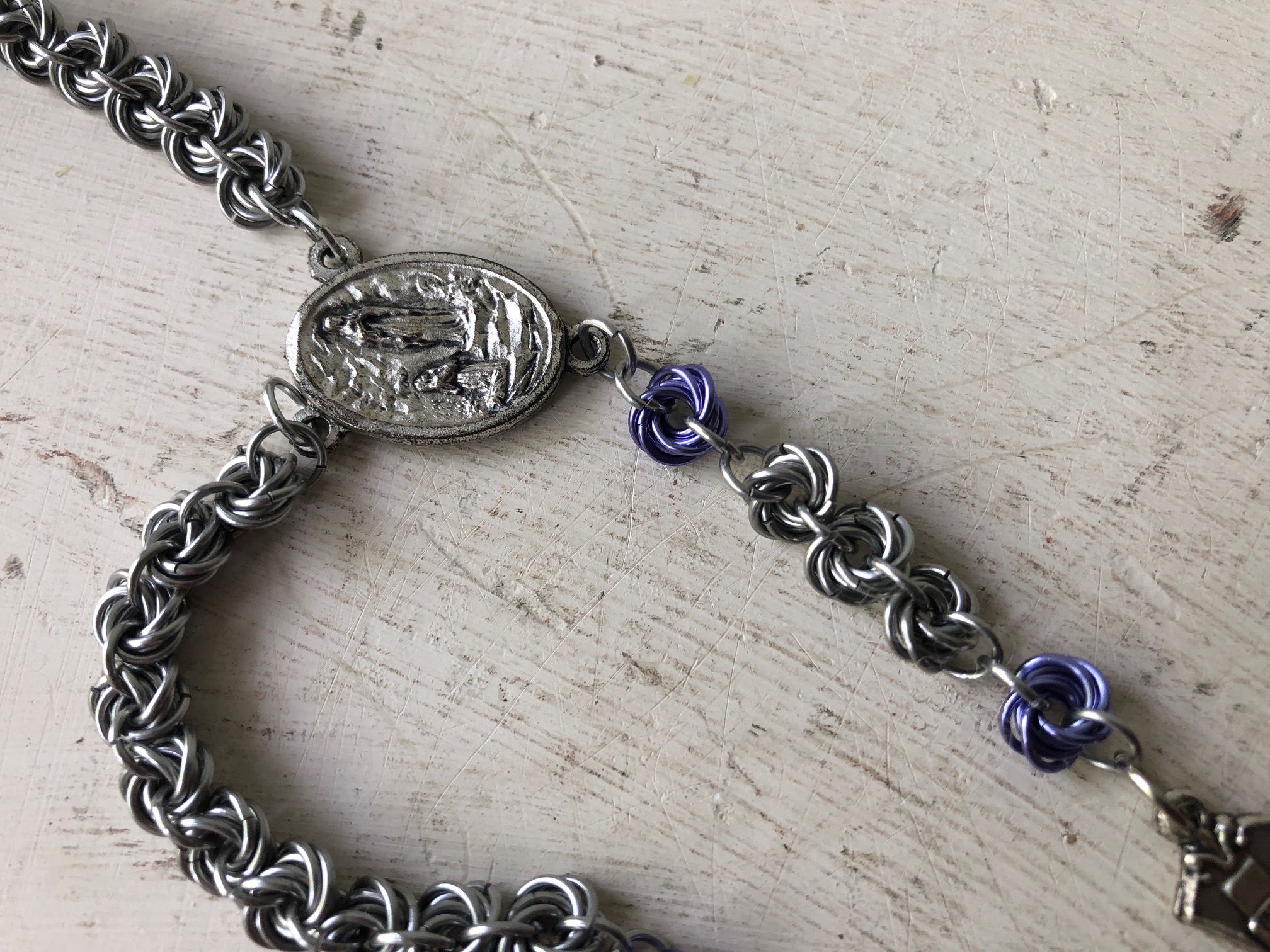 Handmade Chainmaille Rosary with St. Bernadette Medallion