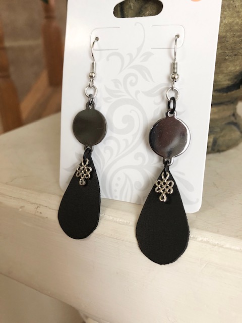 Faux Leather Teardrop Charm Earrings