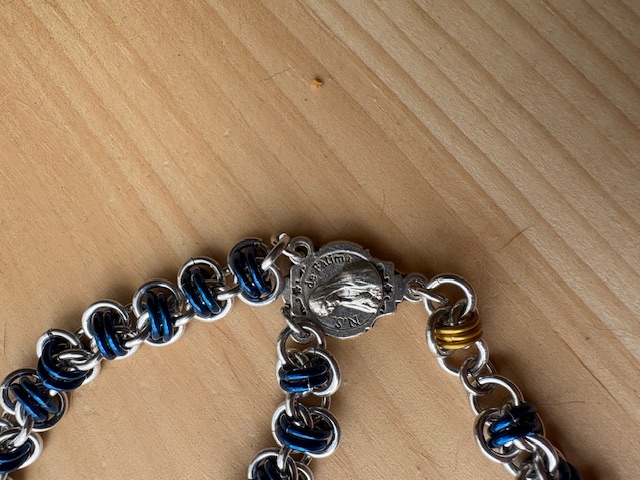 Handmade Chainmaille Rosary with Our Lady of Fatima Medallion
