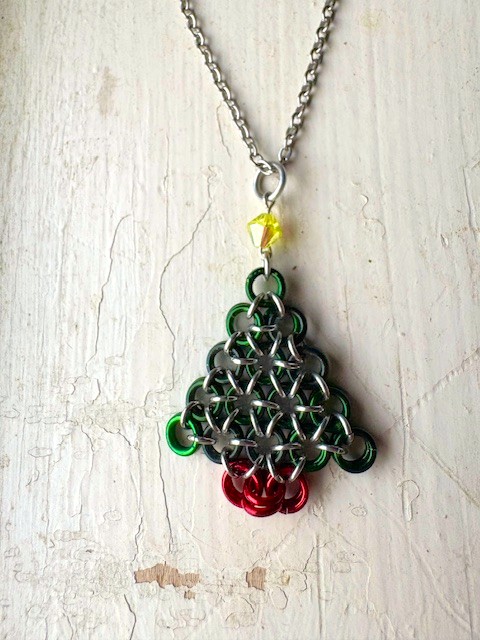 Christmas Tree Chainmaille Necklace, 18"