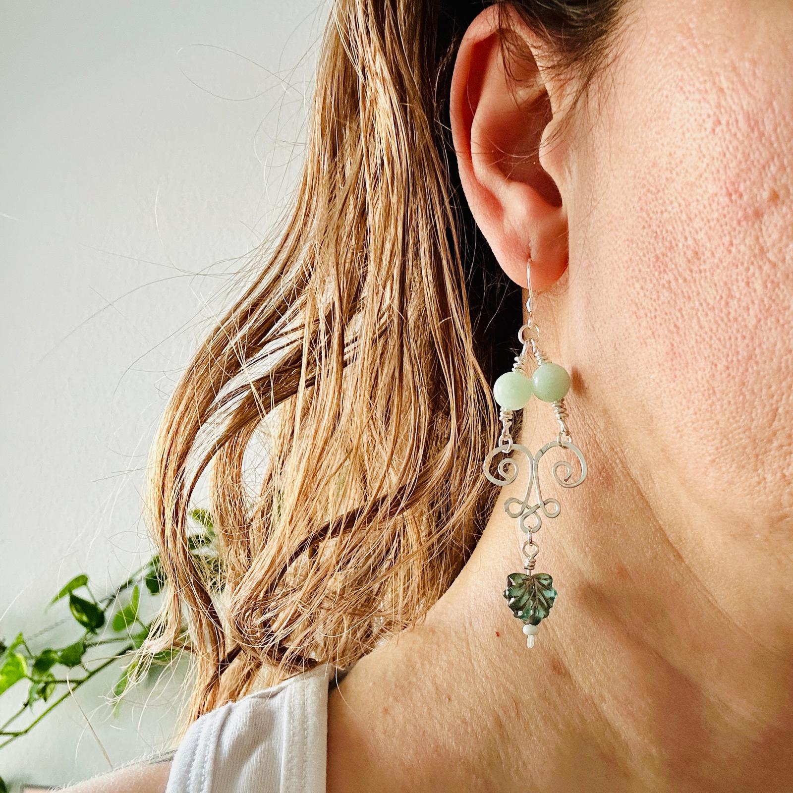 Ohrring "Jade & Blatt"