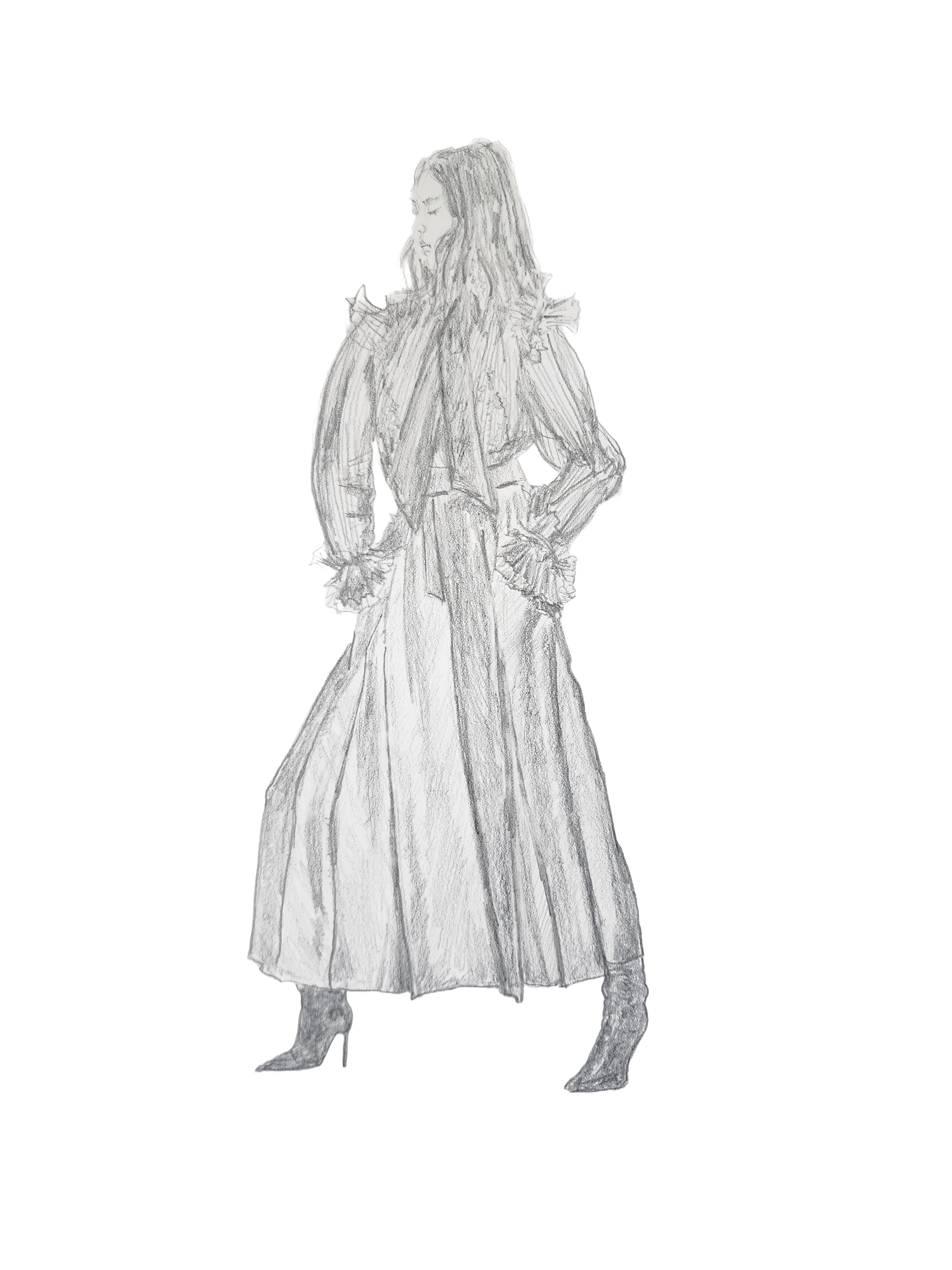 Vintage Ruffled Dress Sketch