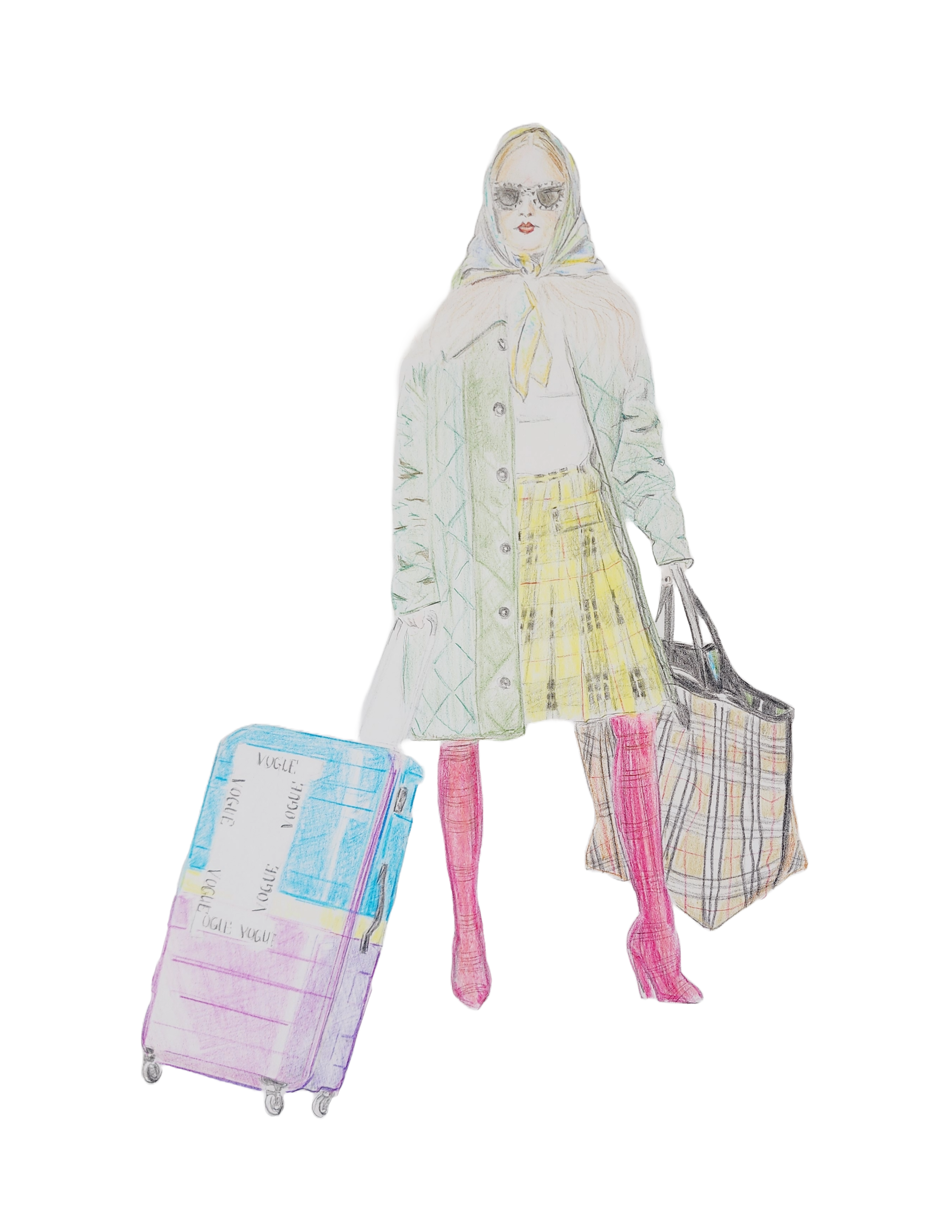 Fashionably Dressed Traveler with Luggage