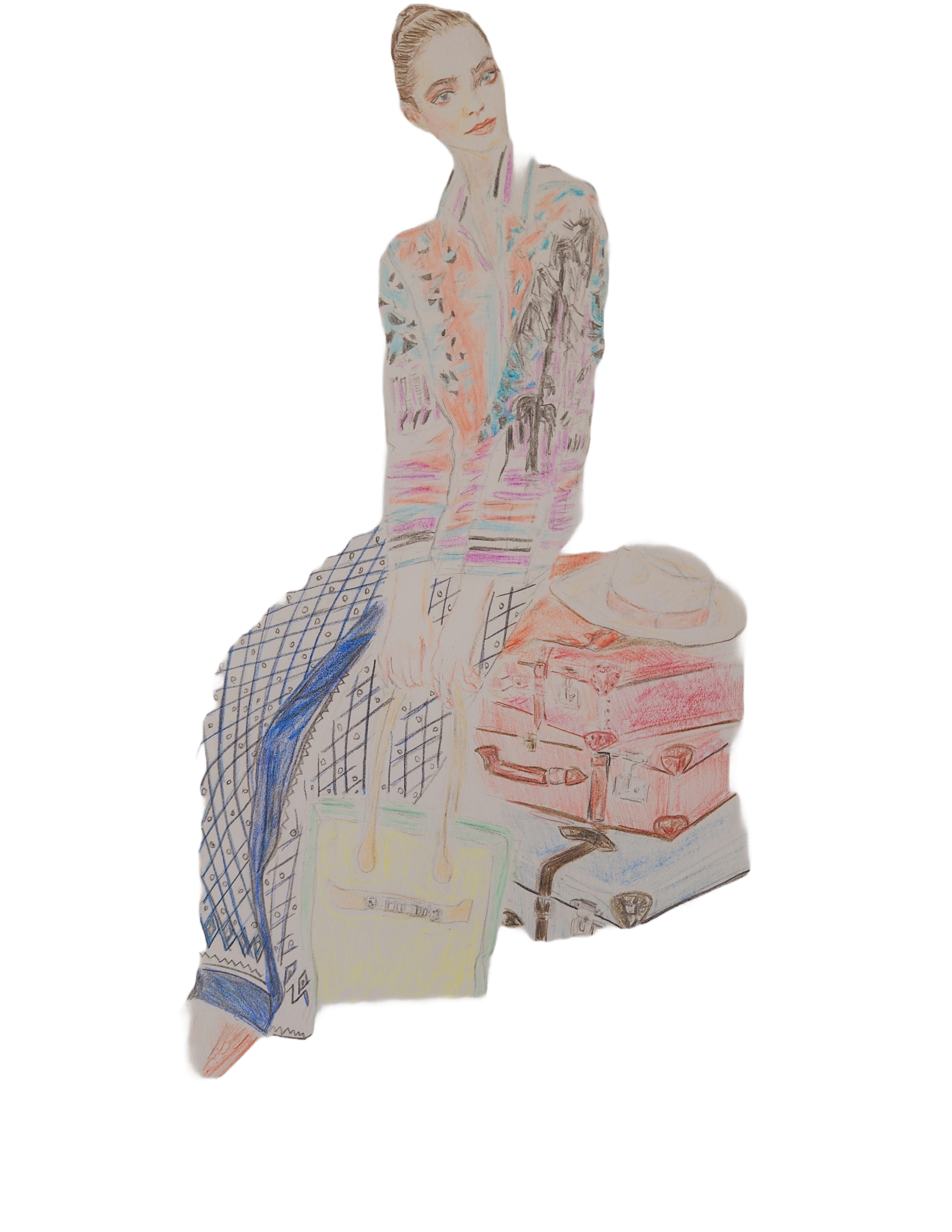 Fashion Illustration of a Stylish Woman with Luggage
