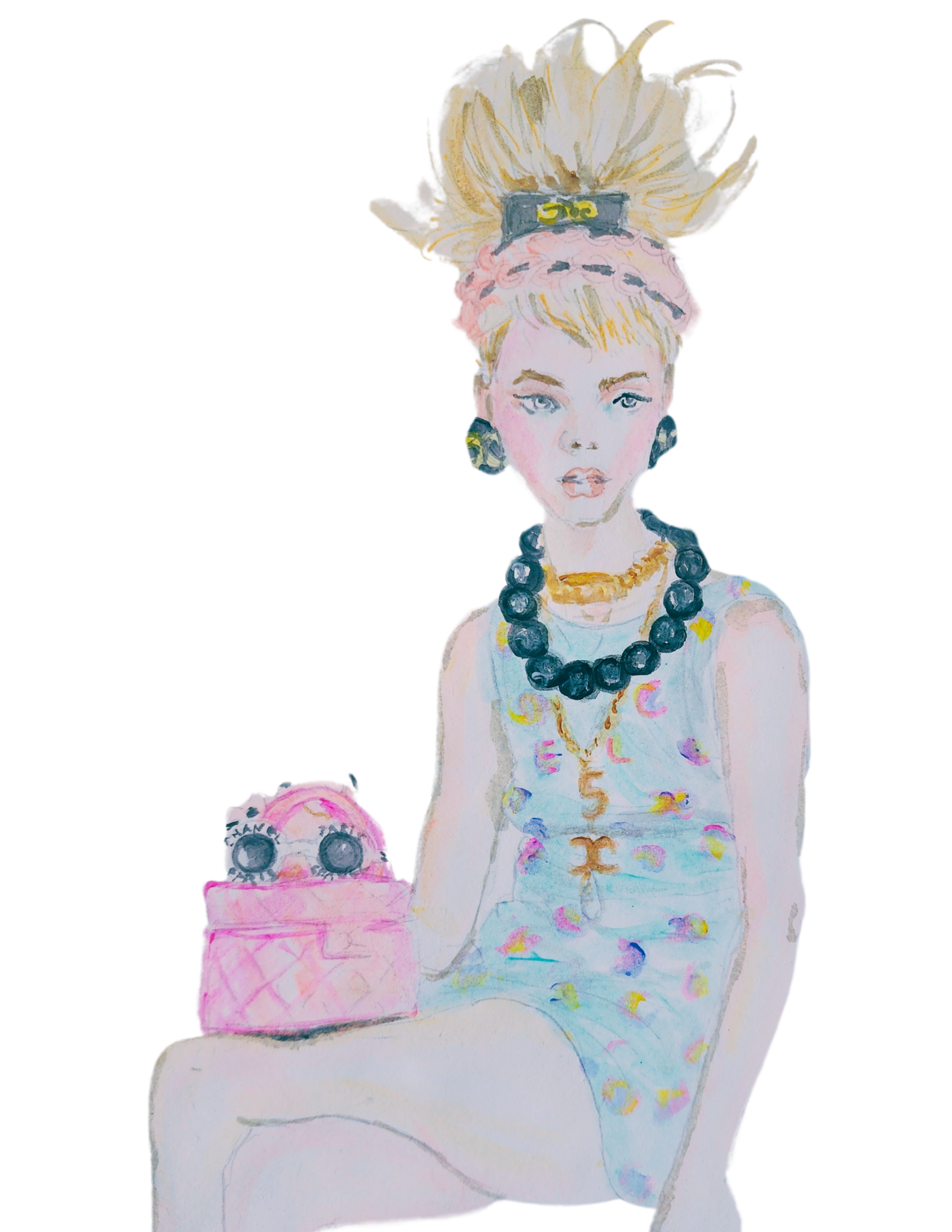  Chic Girl with Pink Designer Handbag and Bold Accessories
