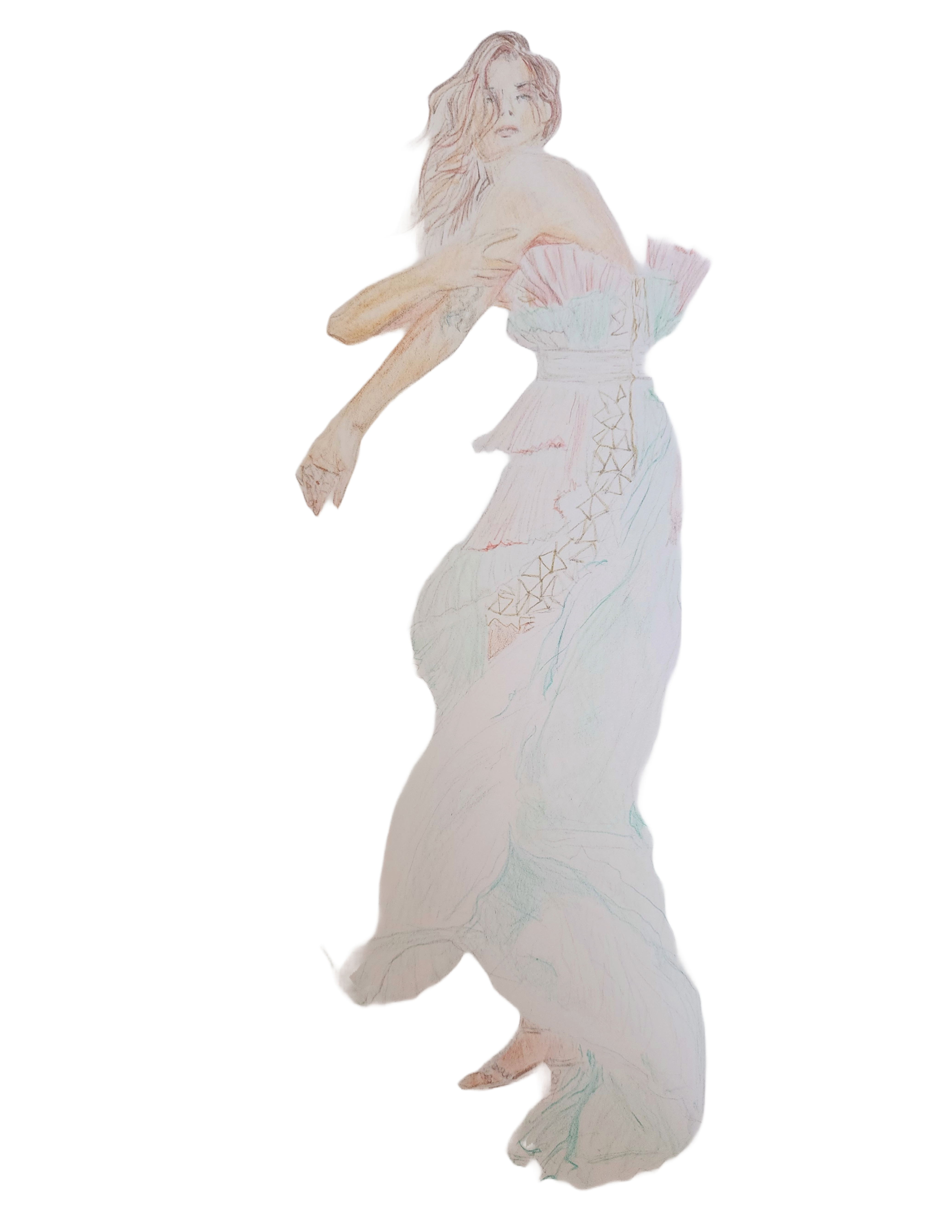 Delicate Fashion Illustration of a Woman in Motion
