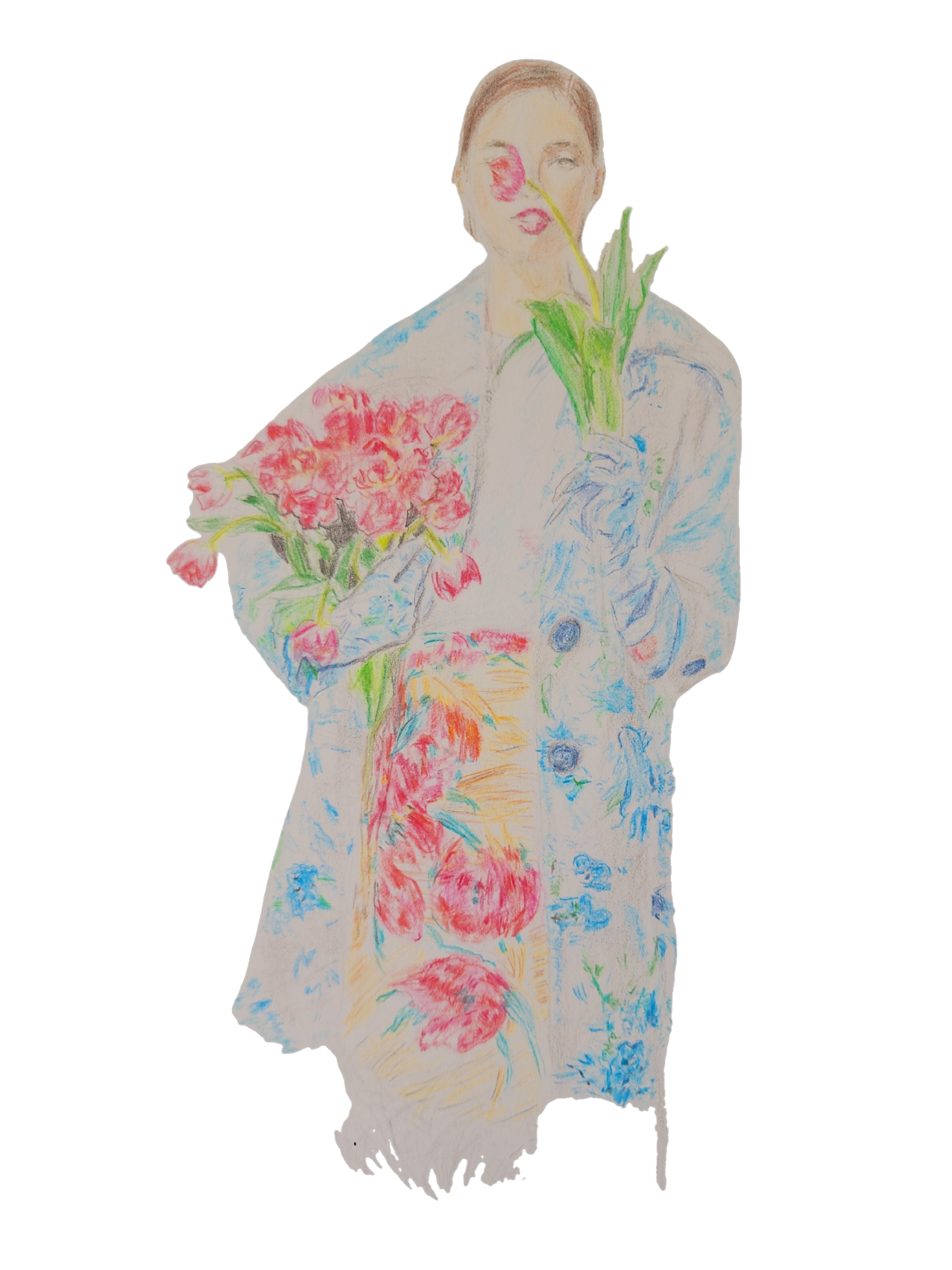 Colorful Fashion Illustration with Flowers