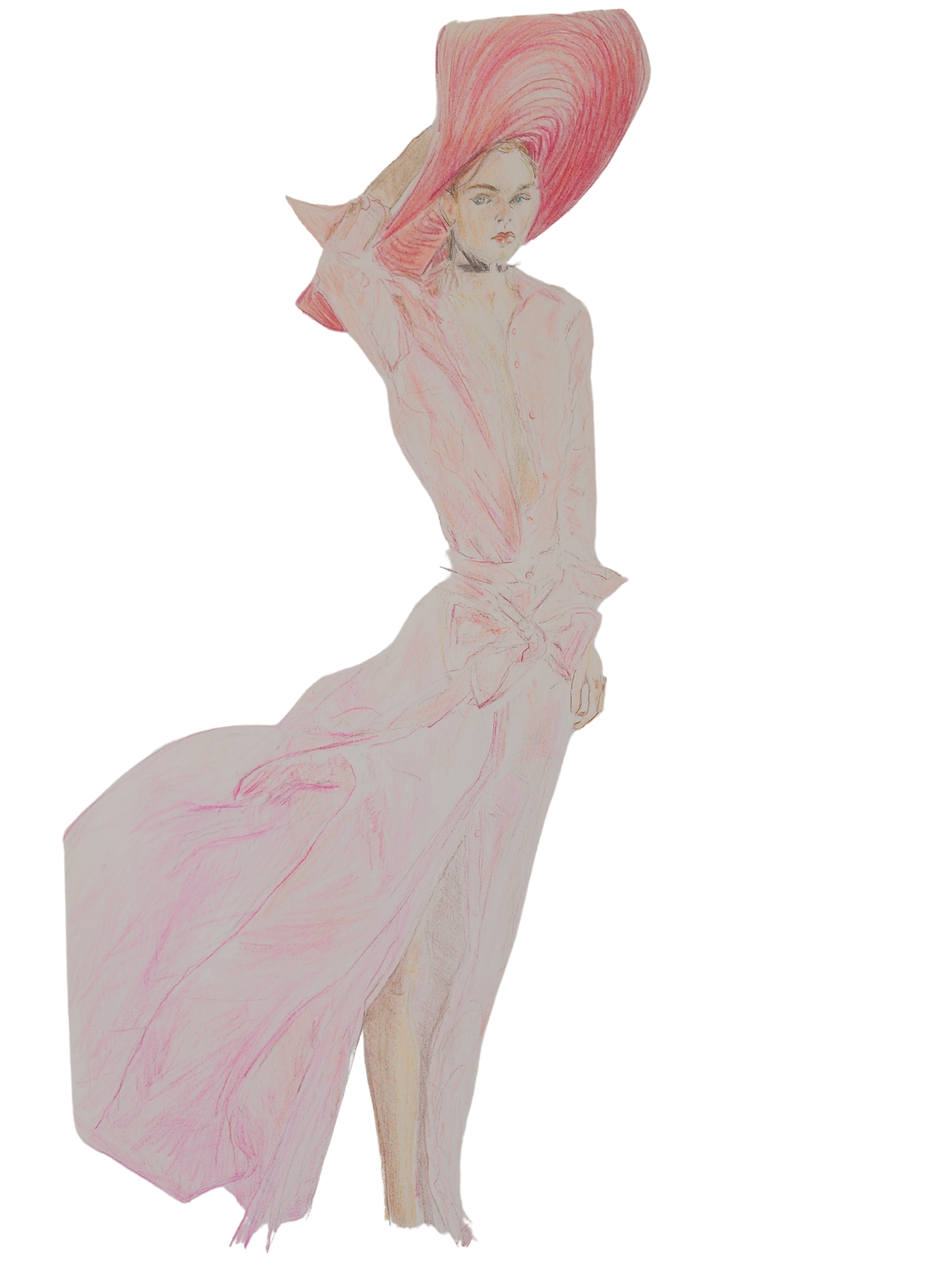 Elegant Fashion Illustration with Pink Dress and Hat