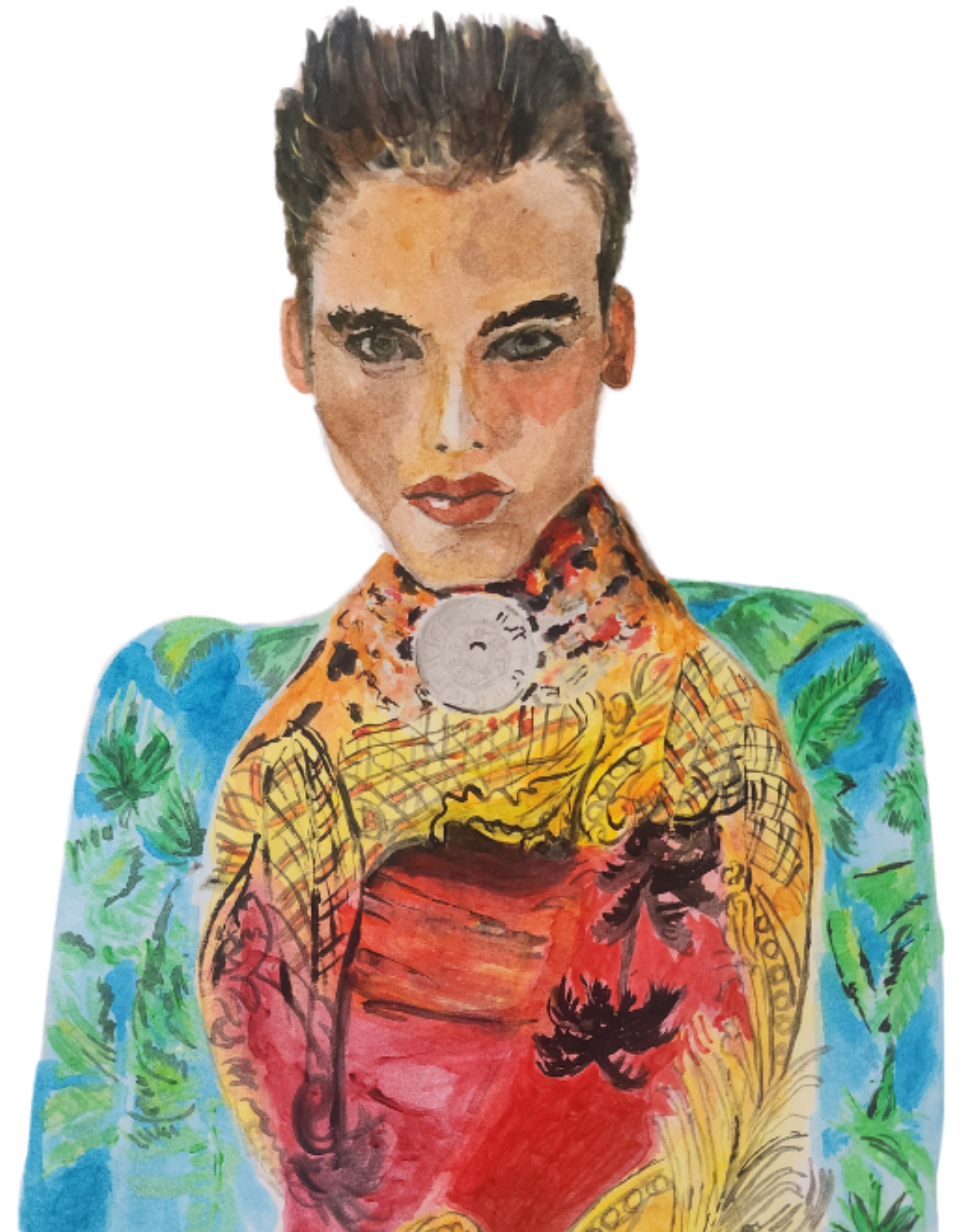 Watercolor Portrait of Male Versace Model