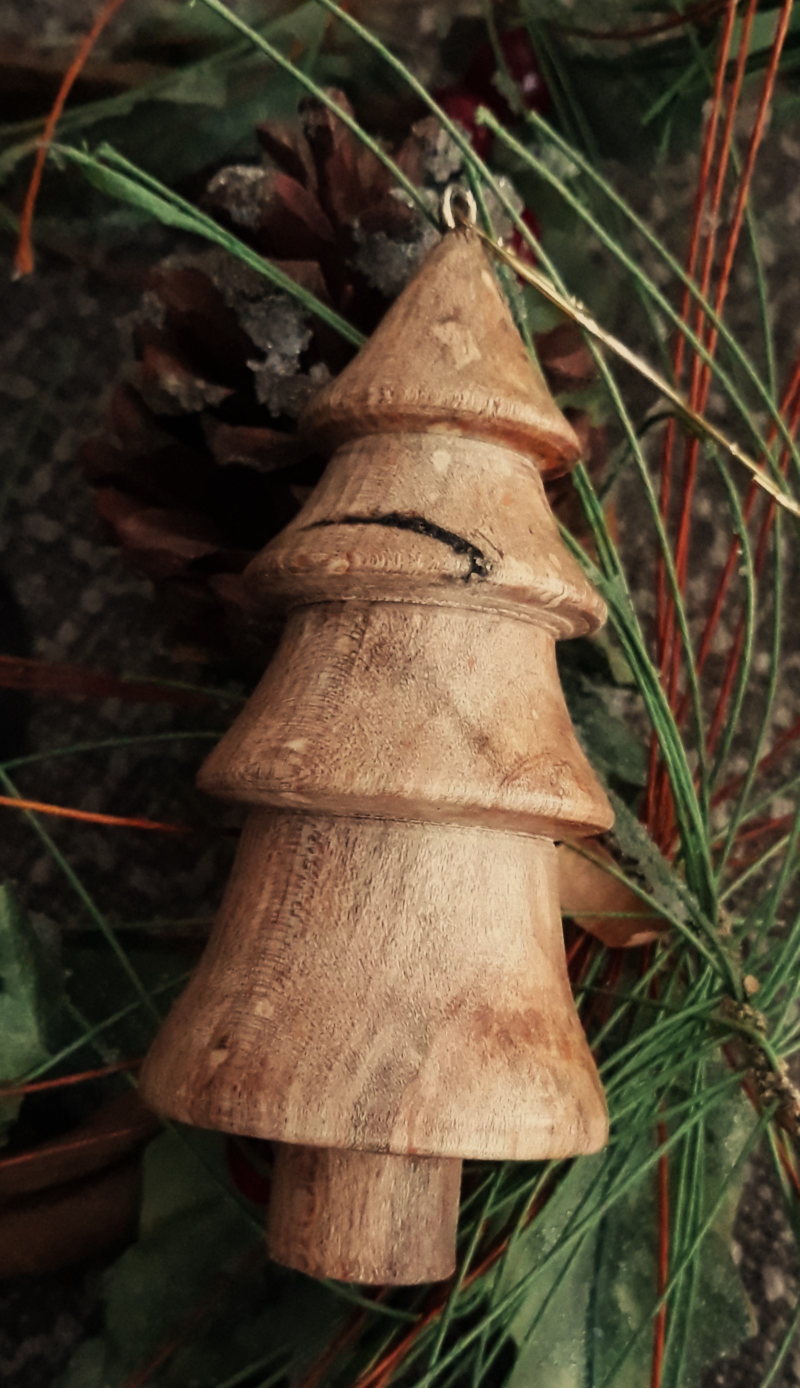 T1 Handcrafted Wooden Christmas Tree Ornament - Spalted Ash