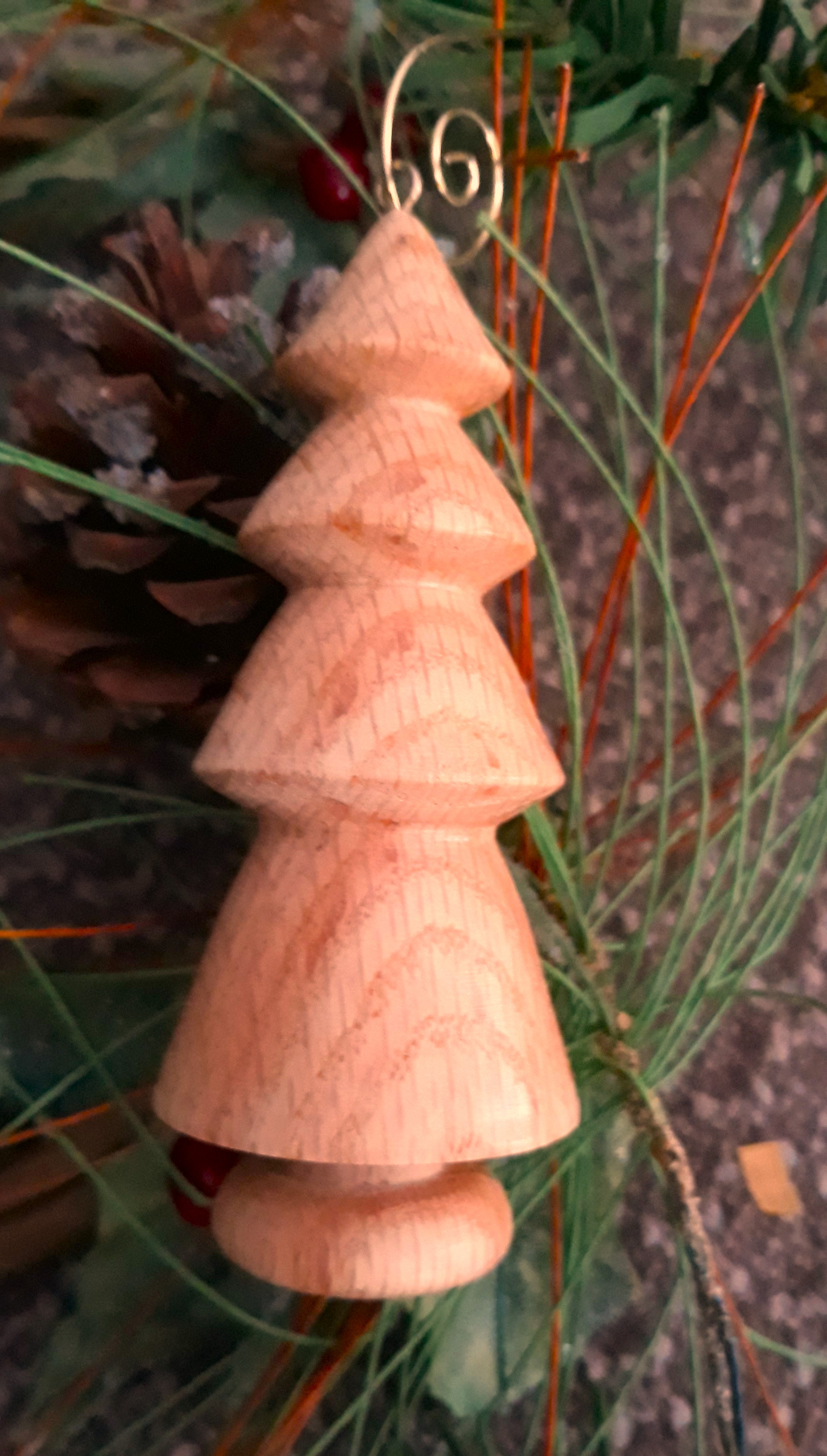 T2 Wooden Christmas Tree Ornament- Red Oak Wood 1 3//4"w x 4" high