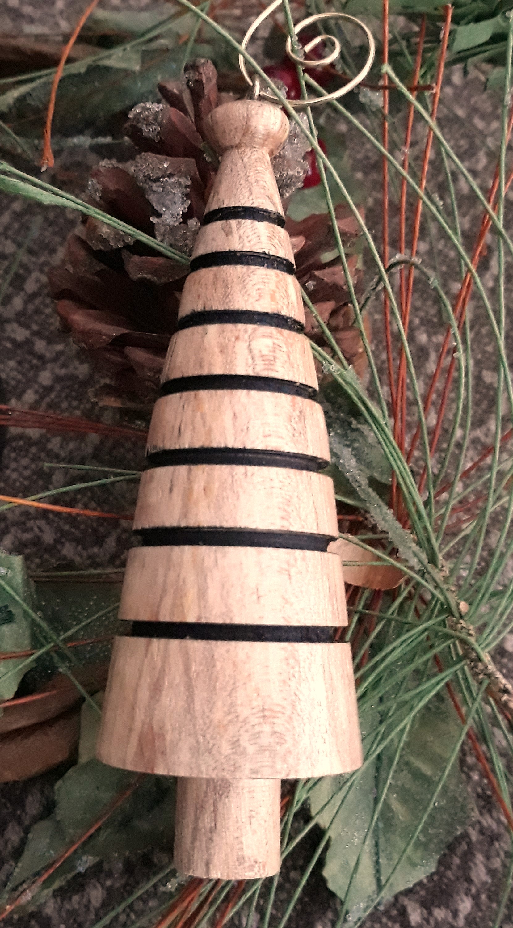 Wooden Christmas Tree Ornament  Spalted Beach 1 1/2" wide x 4 1/2" high