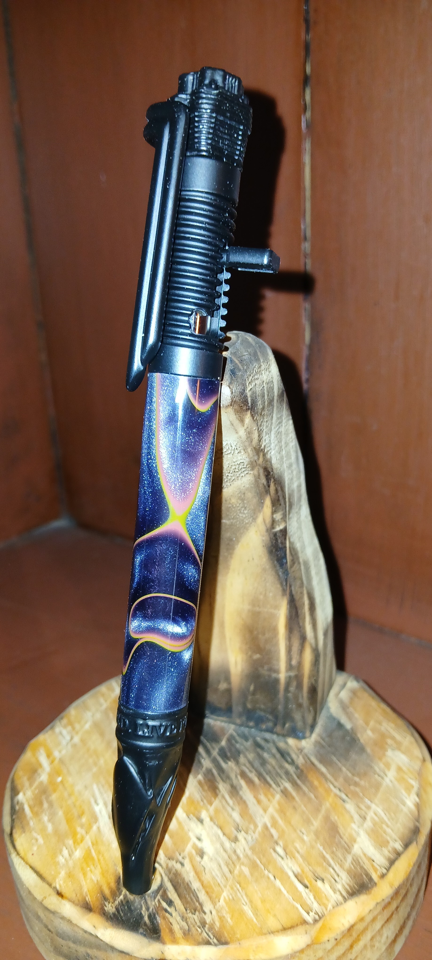 Handcrafted Pen Kick Start Motorcycle Blue Swirl Design