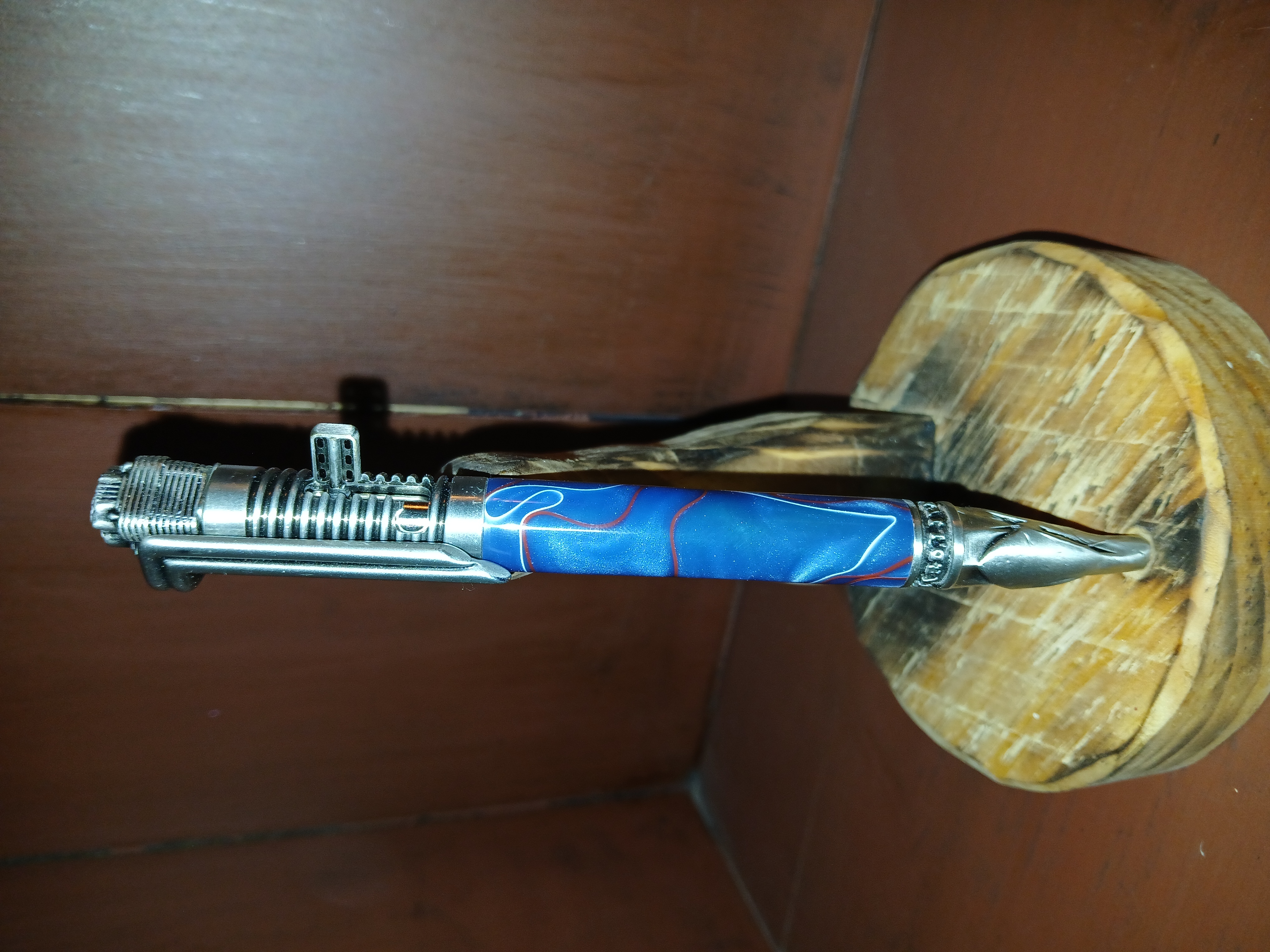 Handcrafted Pen Kick Start Motorcycle- Antique Pewter Blue Swirl Design