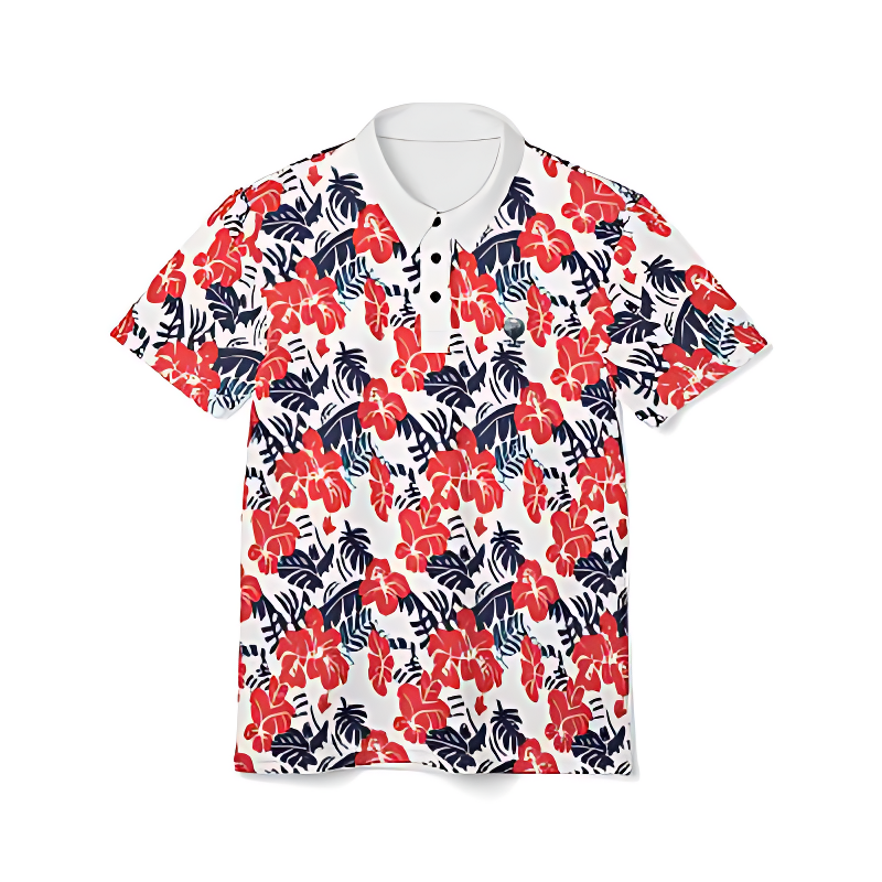 Red Flower Hawaiian Polo Shirt