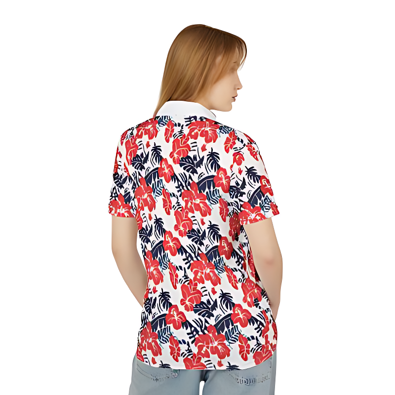 Red Flower Hawaiian Polo Shirt