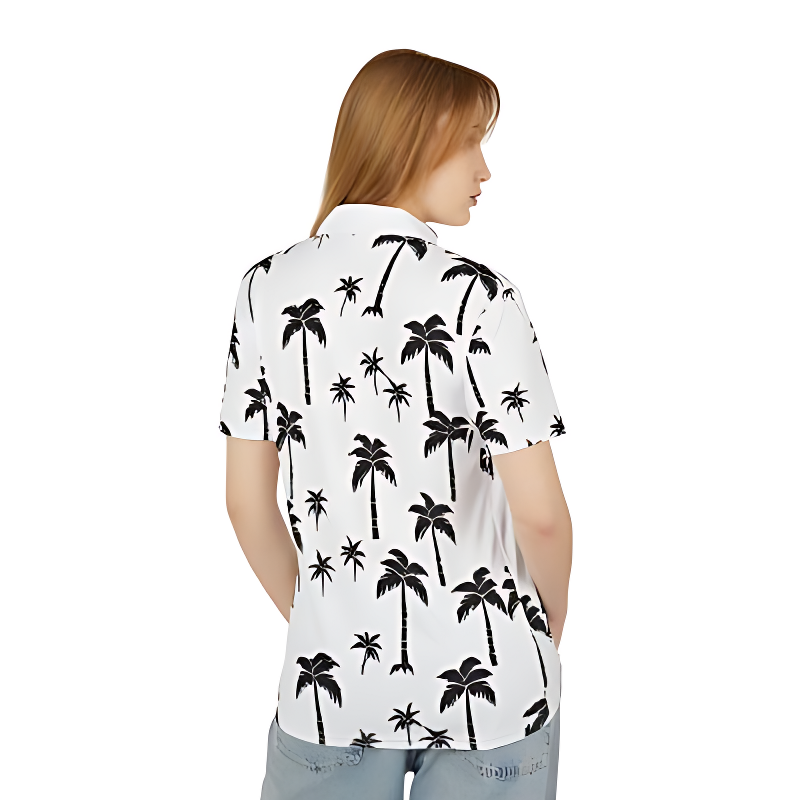 Black & White Palm Hawaiian Polo Shirt