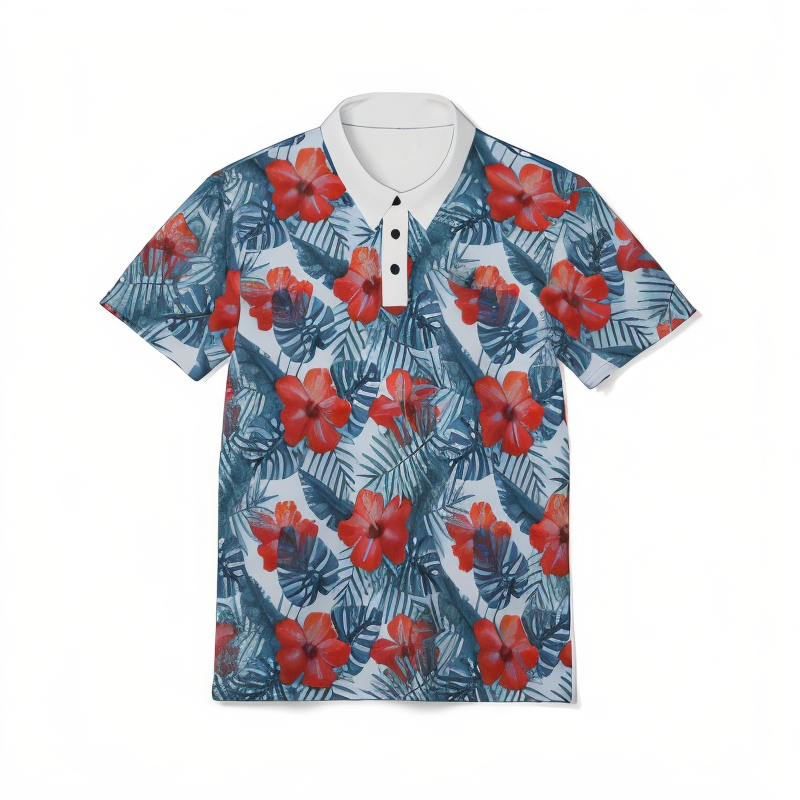 Red And Blue Hawaiian Polo Shirt