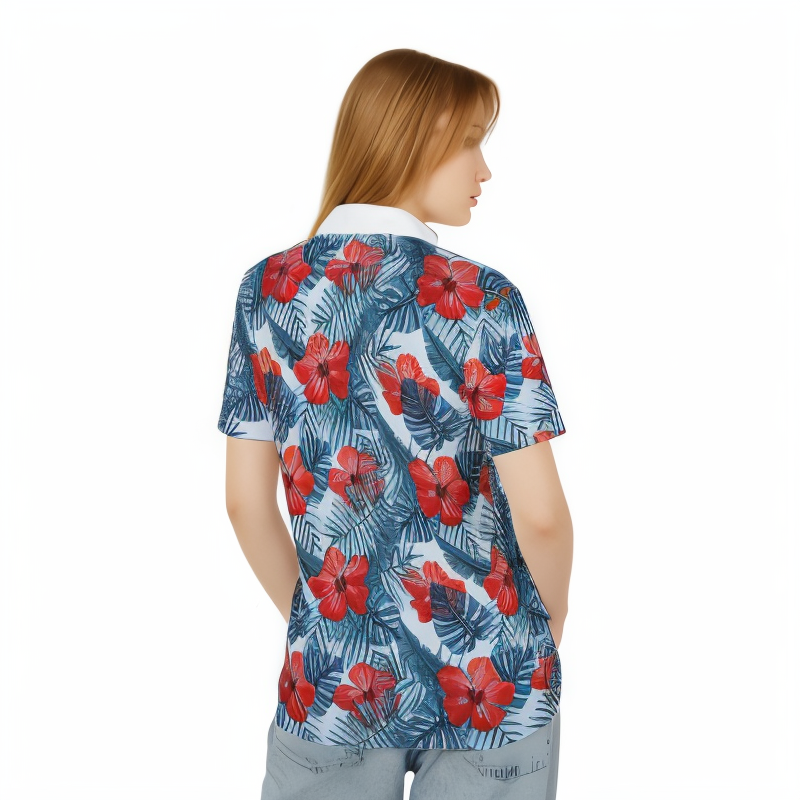 Red And Blue Hawaiian Polo Shirt