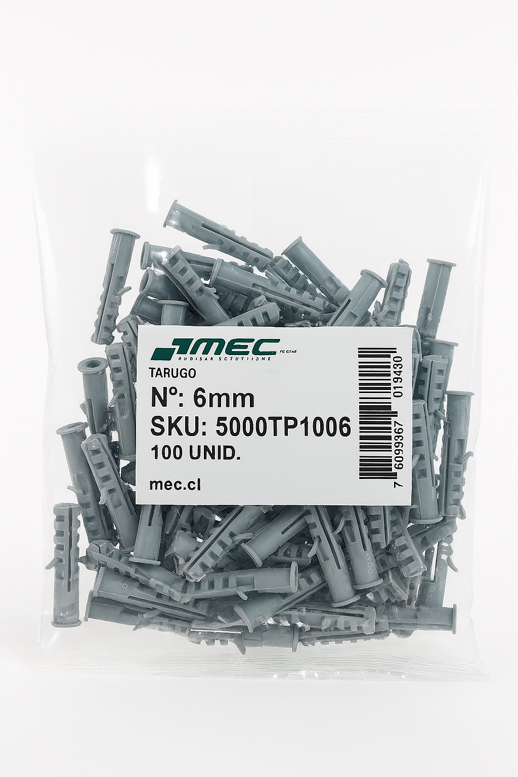 TARUGOS DE NYLON DE 6MM PAQUETE DE 100 UNID GRIS 