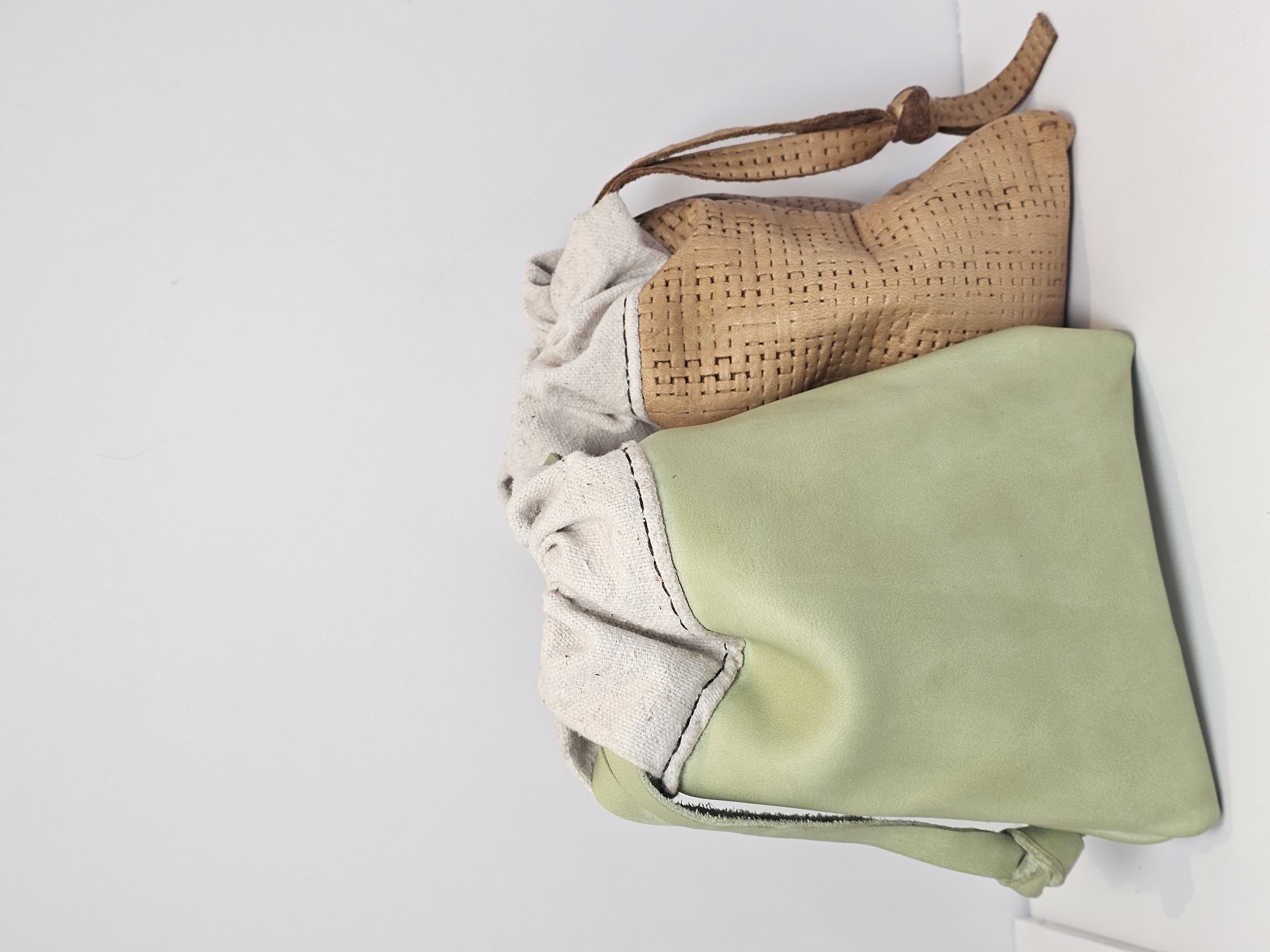 Leather and Canvas Drawstring Bag