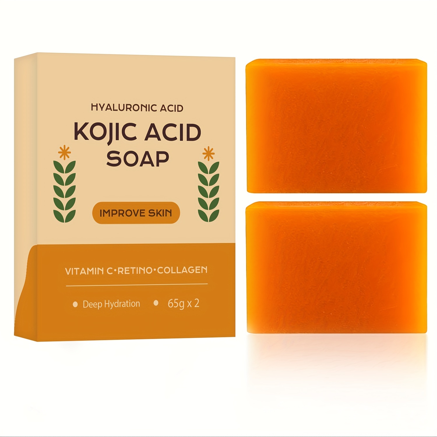 Yeast Soap Hyaluronic Acid, Vitamin C, Retinoic Acid, Collagen Deeply Moisturizes and Improves Skin Clear Smooth Skin - For All Body 65g*2 Net Wt. 4.58 oz