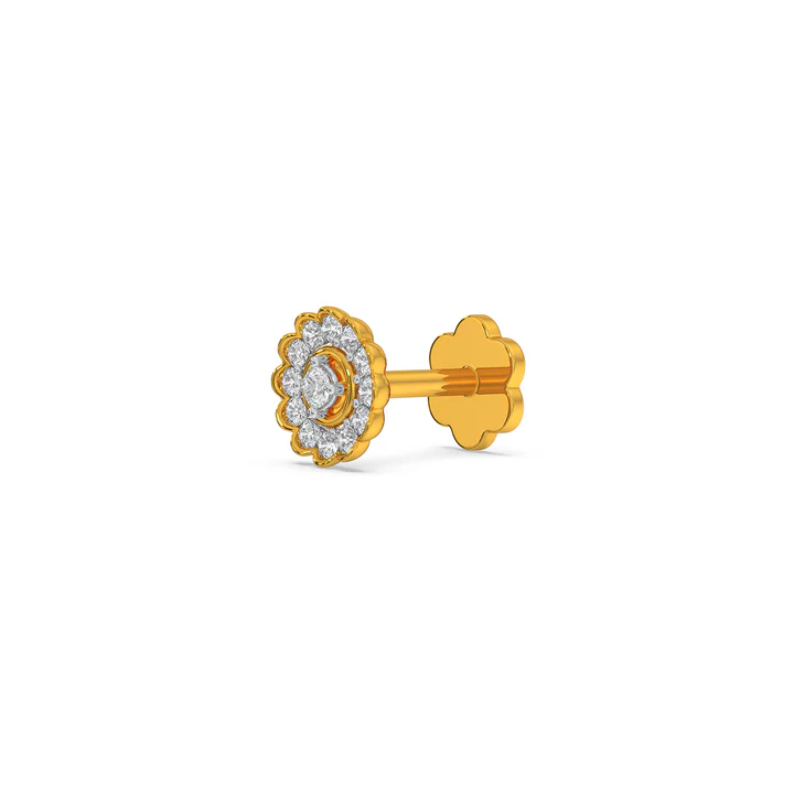 Gold and Diamond Flower Stud Earring