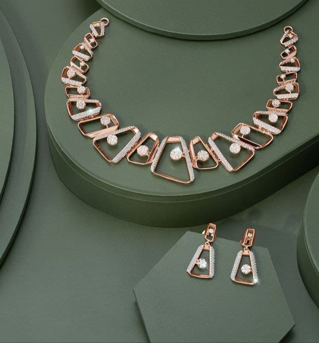 Elegant Gold and Lab grown diamond Necklace and Earring Set