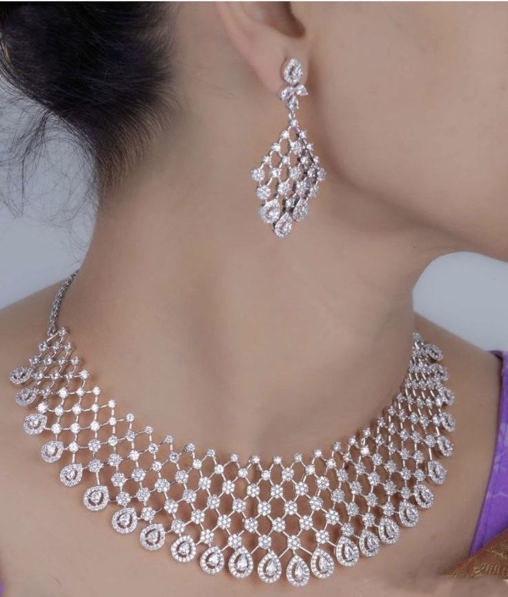 Elegant Diamond Necklace and Earring Set