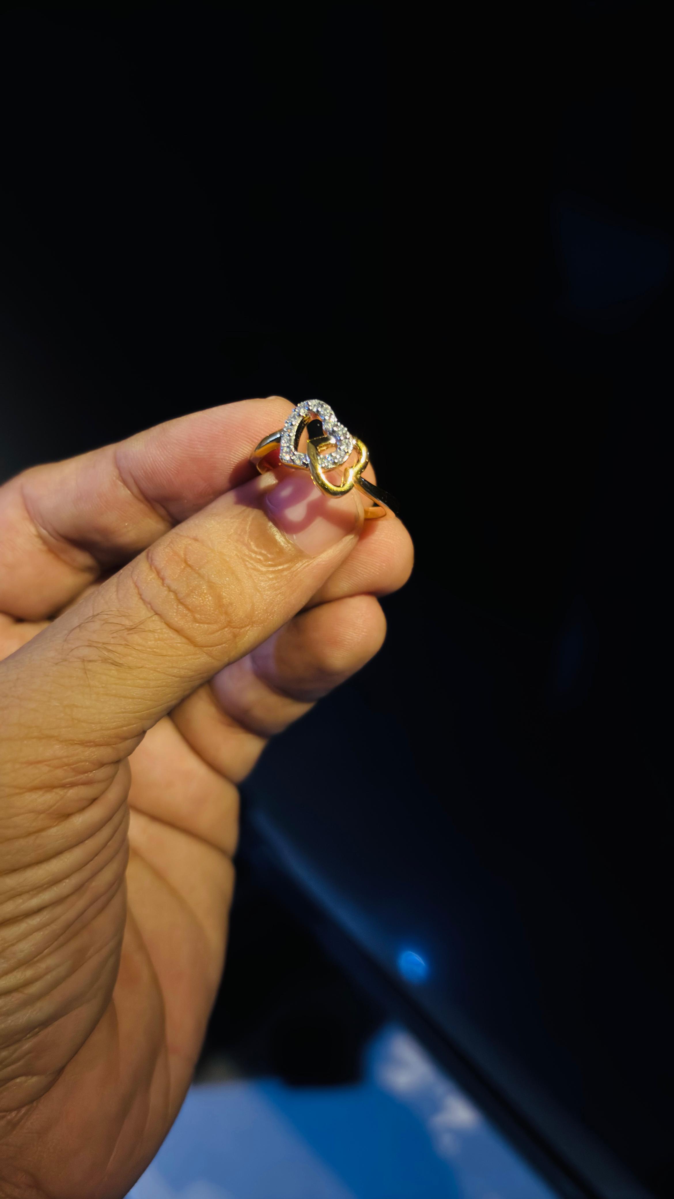 Heart beat Gold Ring with Diamond Inlay
