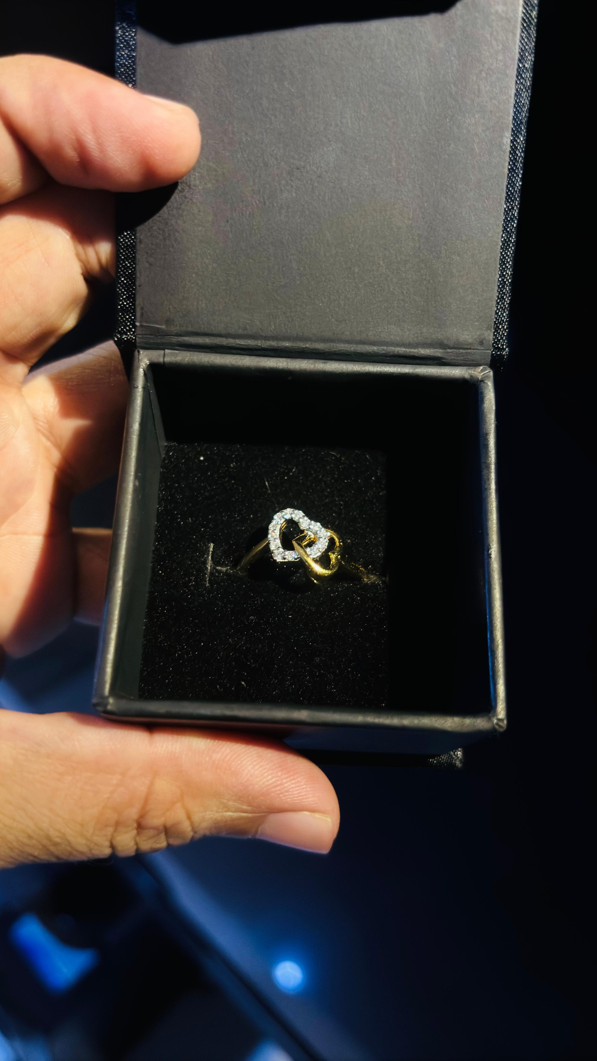 Heart beat Gold Ring with Diamond Inlay