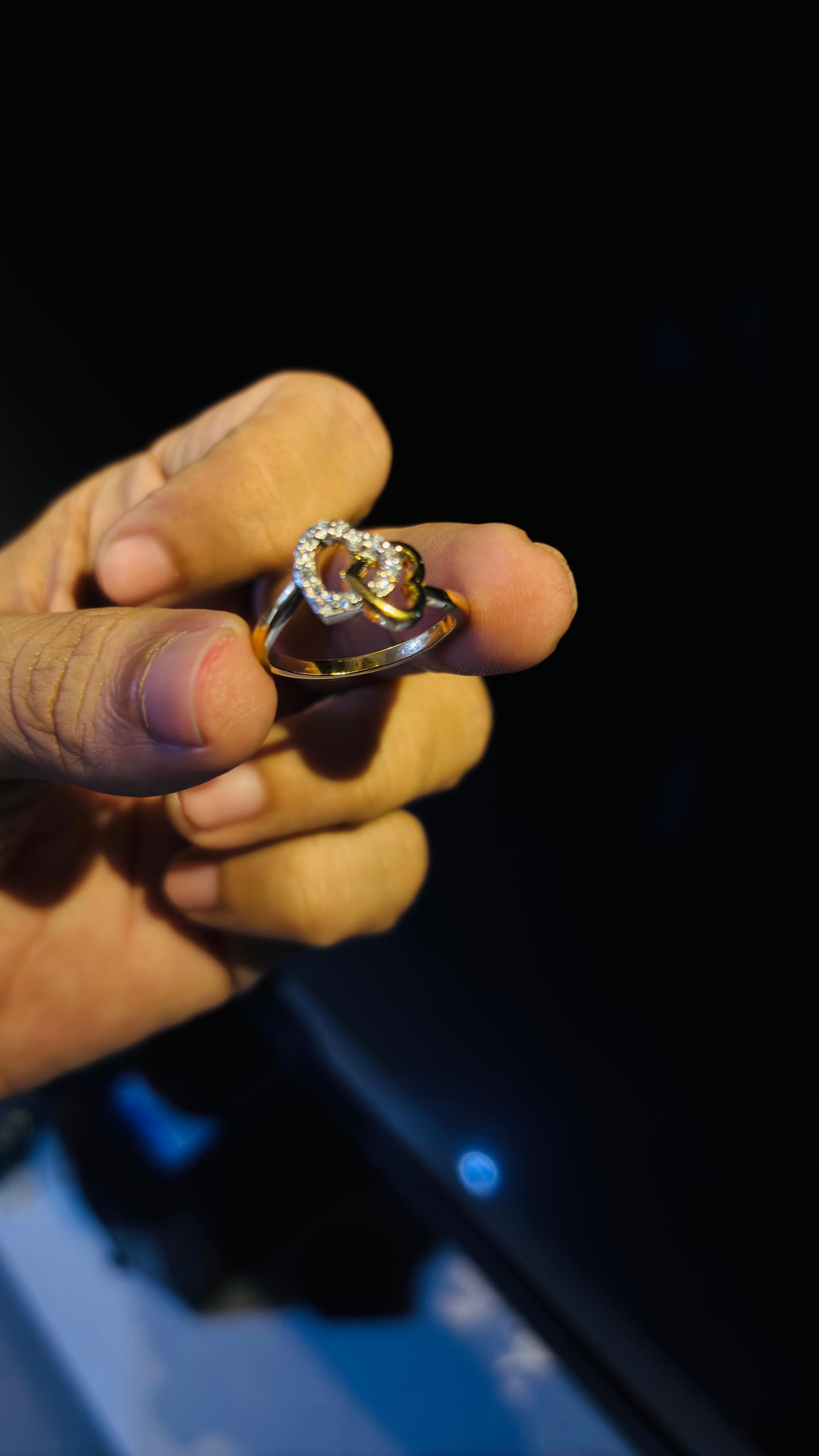 Heart beat Gold Ring with Diamond Inlay