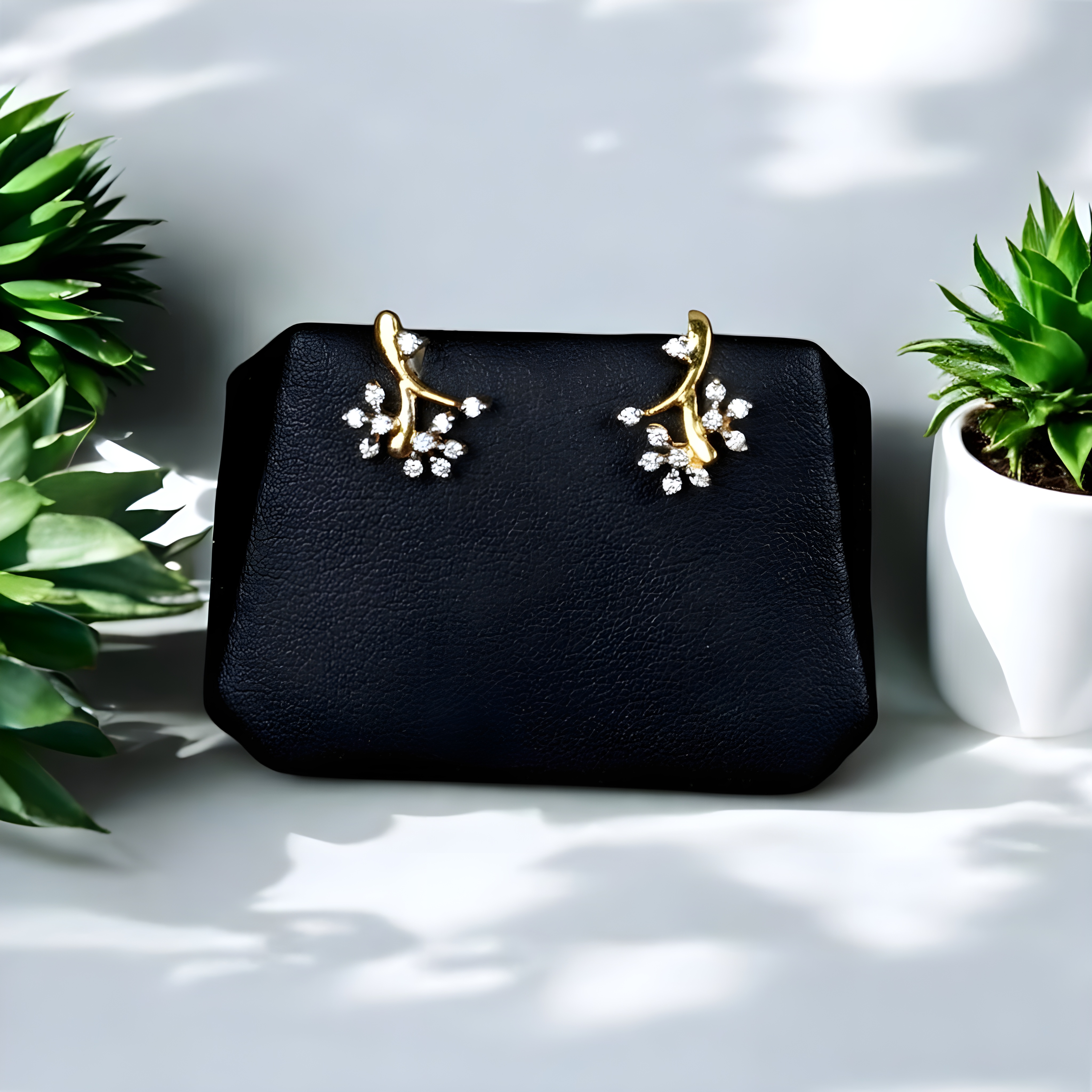 Elegant Gold Branch Lab-Grown Diamond Earrings