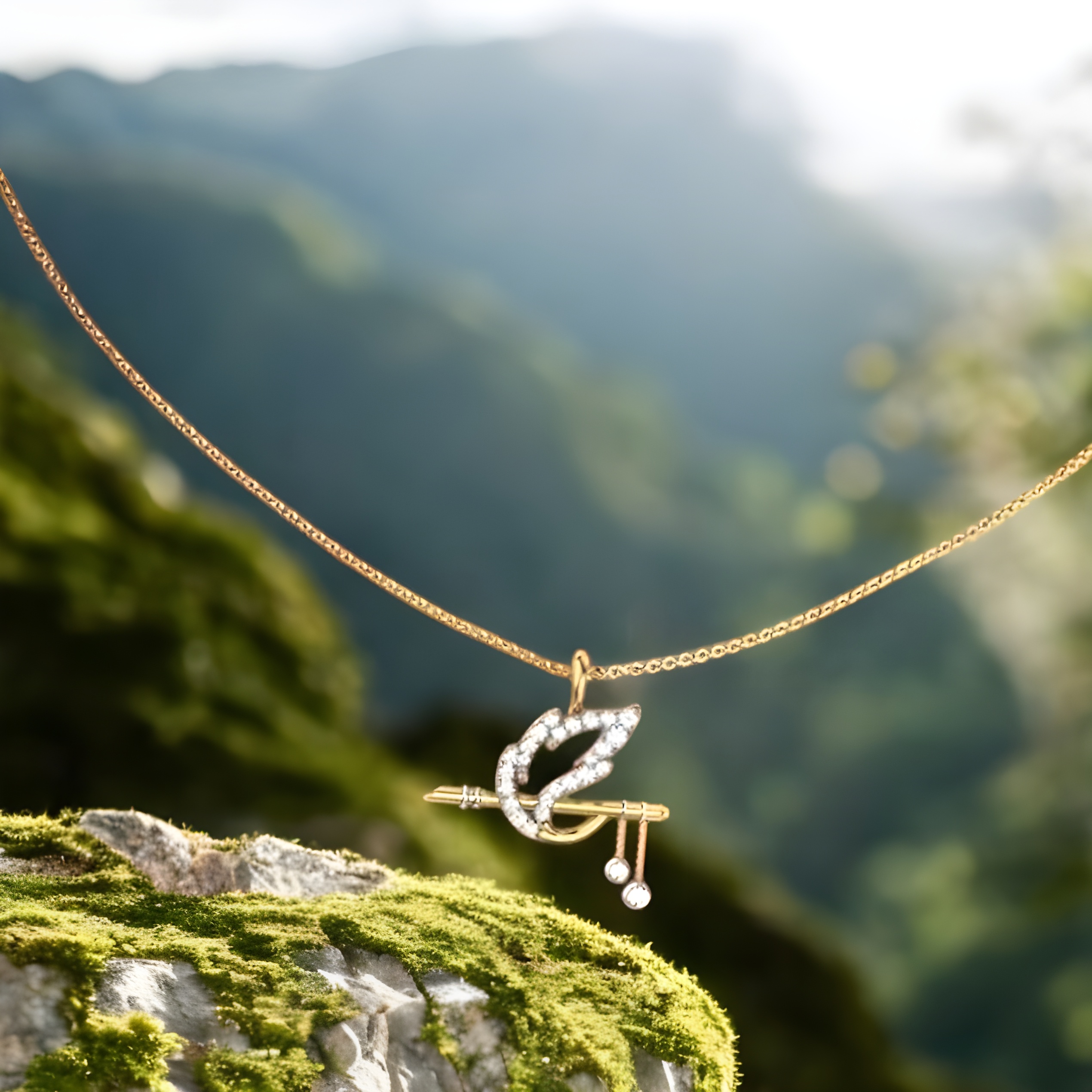 Elegant Gold Flute Lab Grown Diamond Pendant