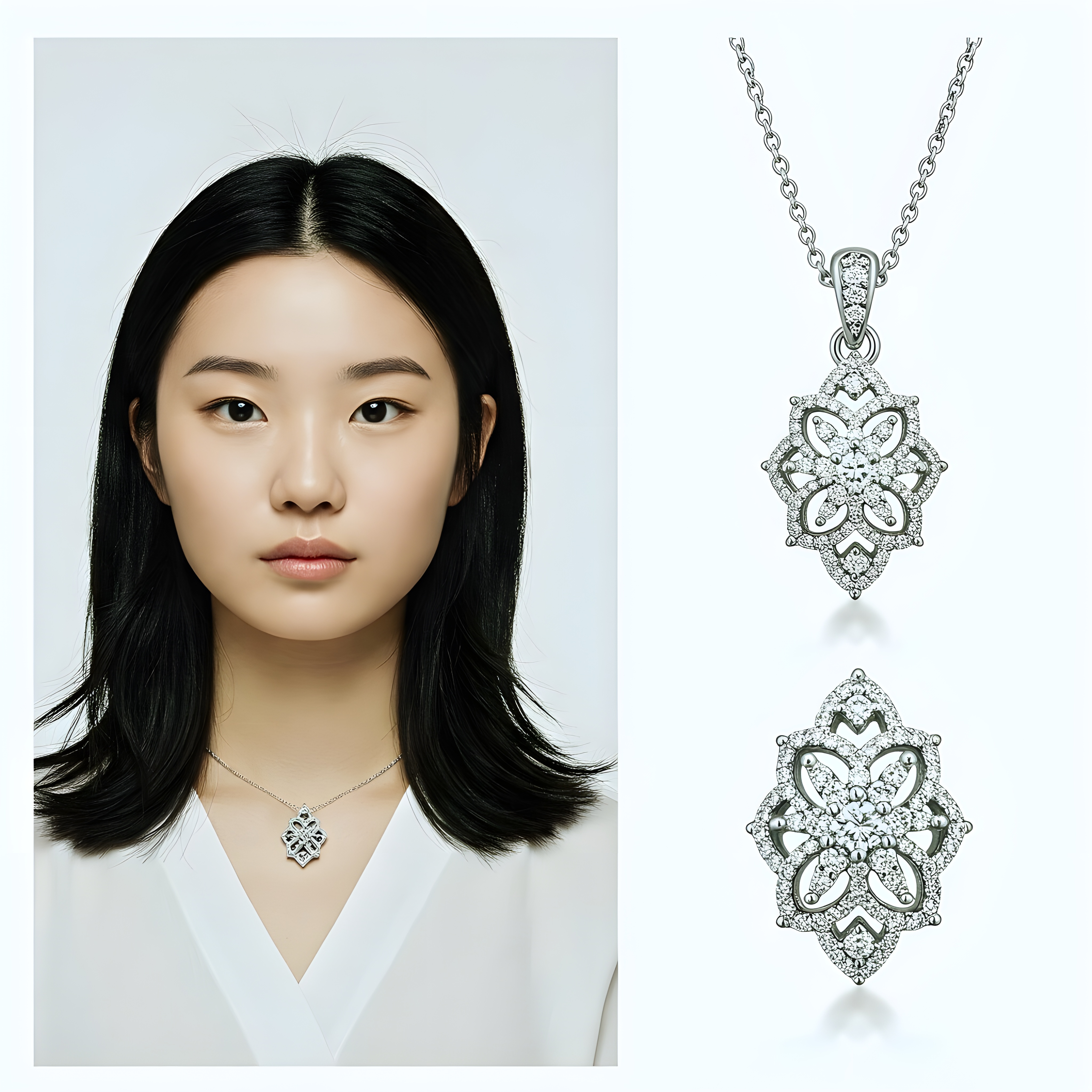 Intricate Bloom: Lab-Grown Diamond Silver Pendant