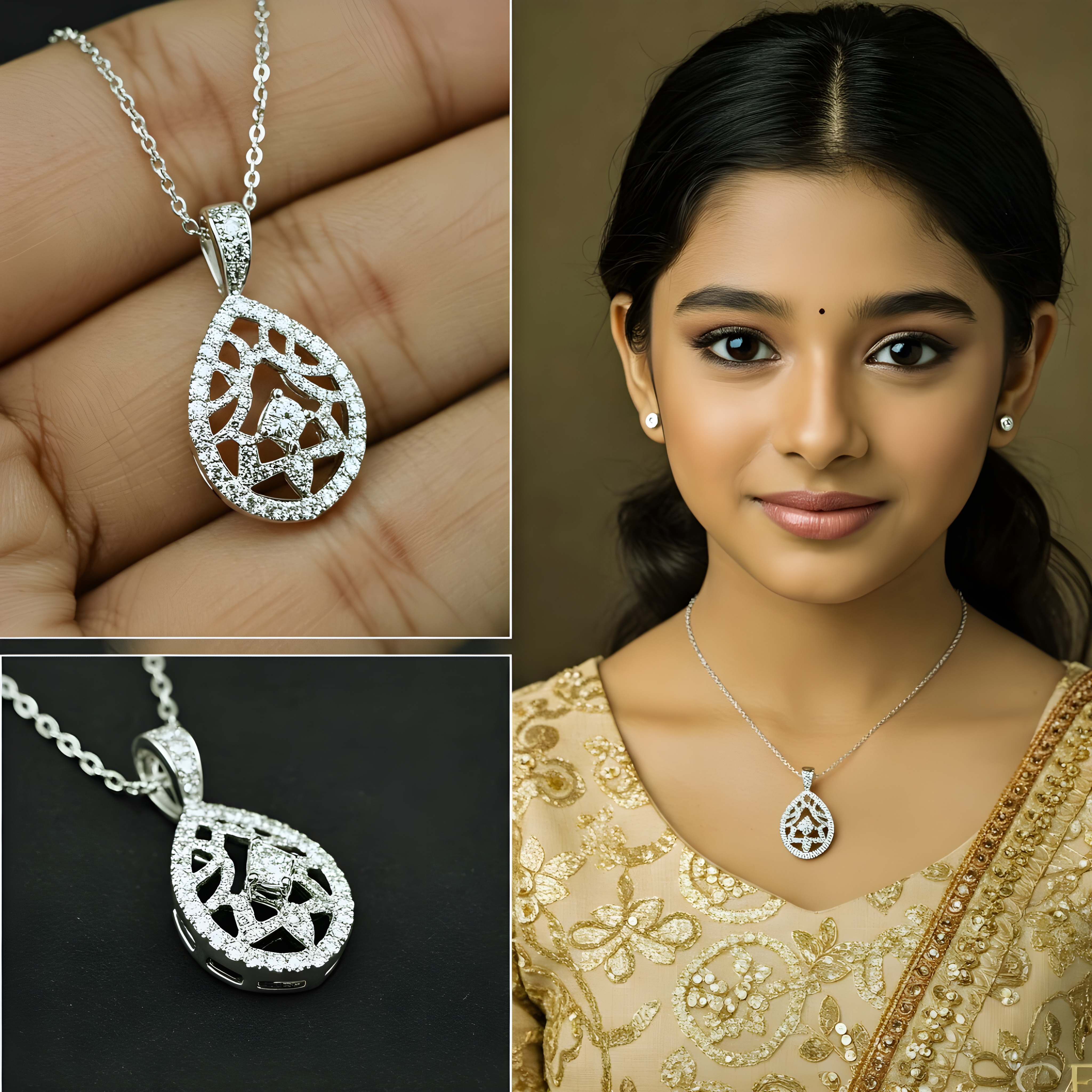 Radiant Harmony: Lab-Grown Diamond Teardrop Silver Pendant