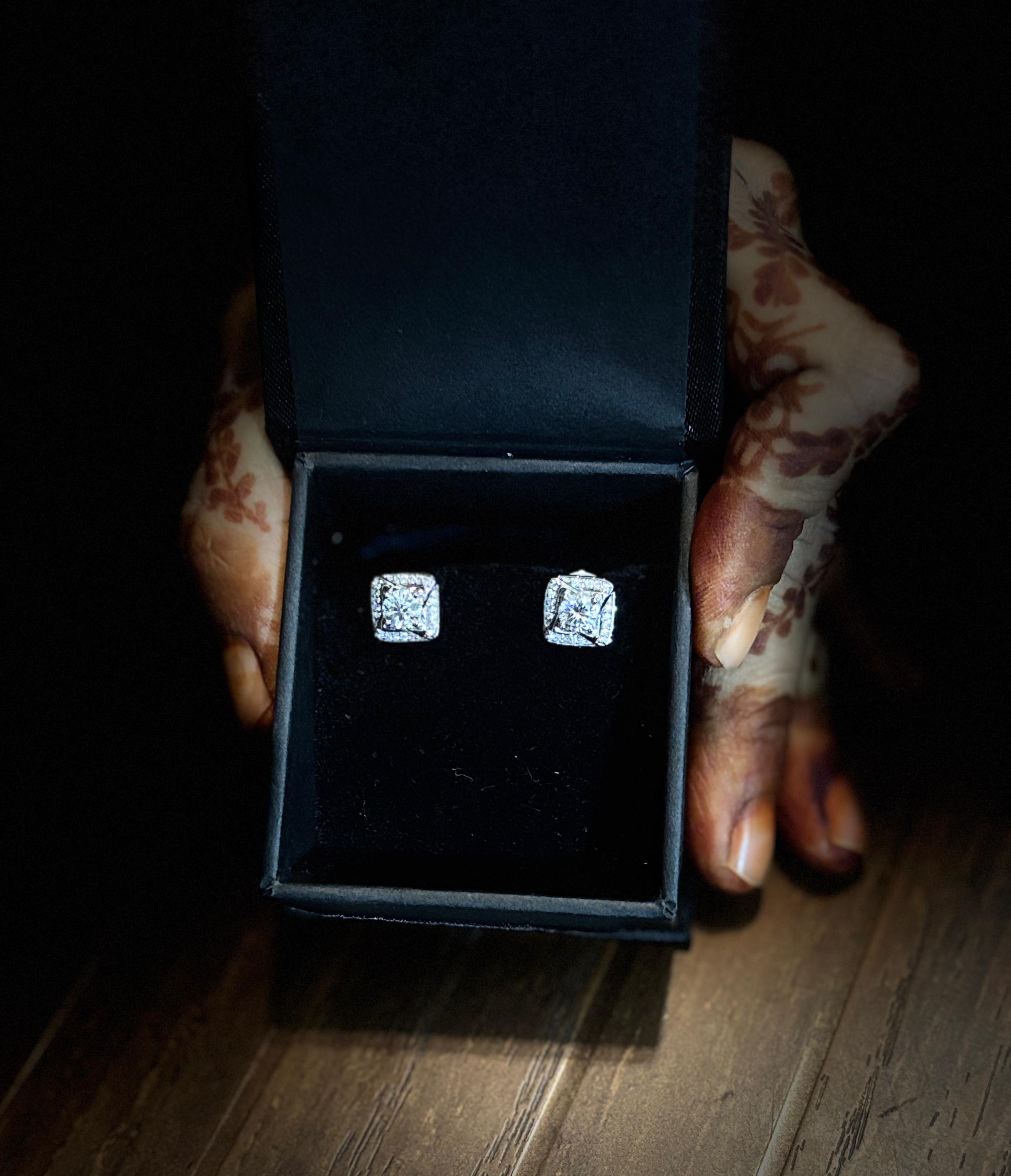 Celestial Glow: Round Diamond Stud Earrings in Platinum