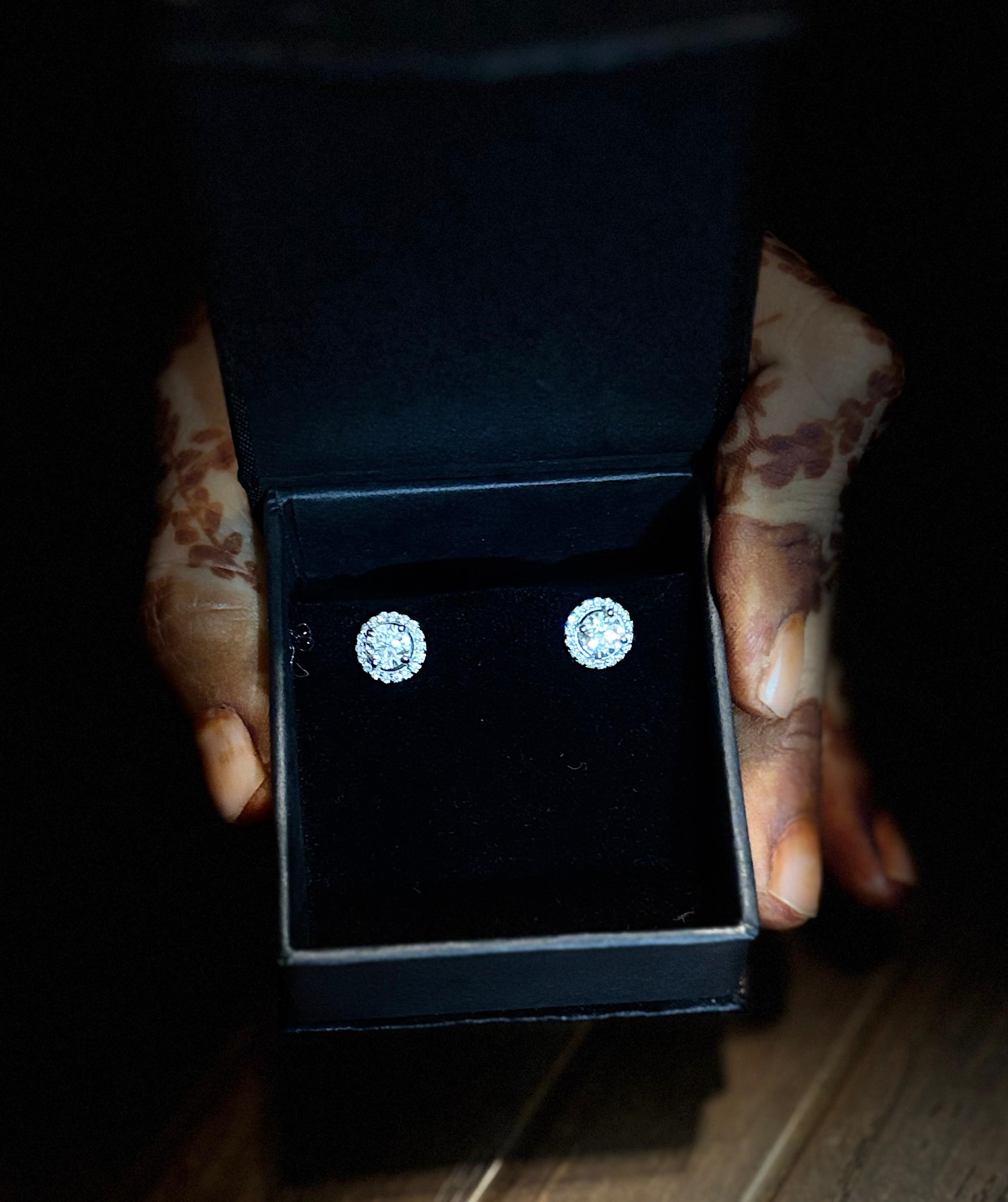 Eternal Grace: Round Halo Diamond Earrings in Platinum