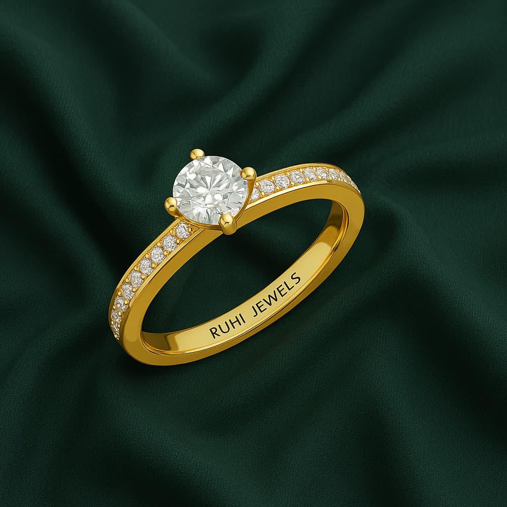 Classic Round Lab-Grown Diamond Solitaire Ring with Pavé Band