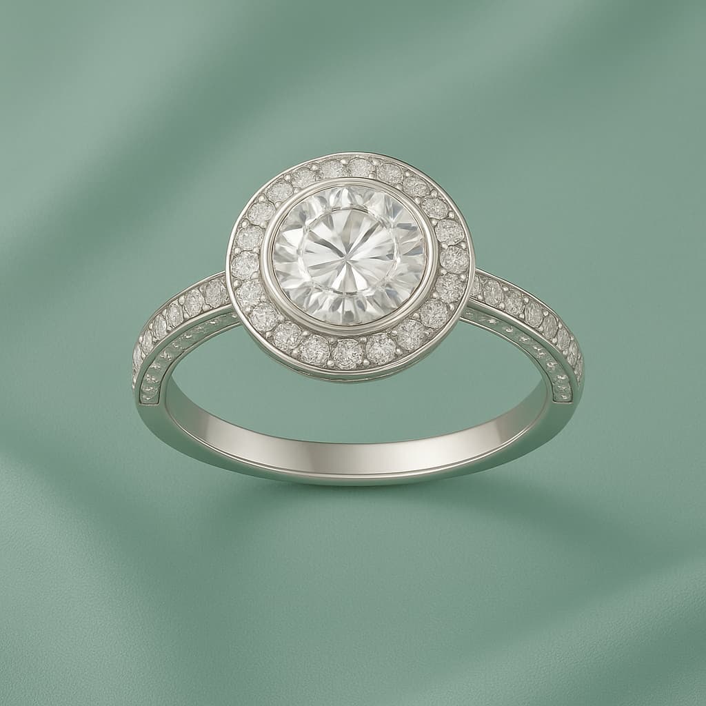 Radiant Grace: Halo Lab-Grown Diamond Ring
