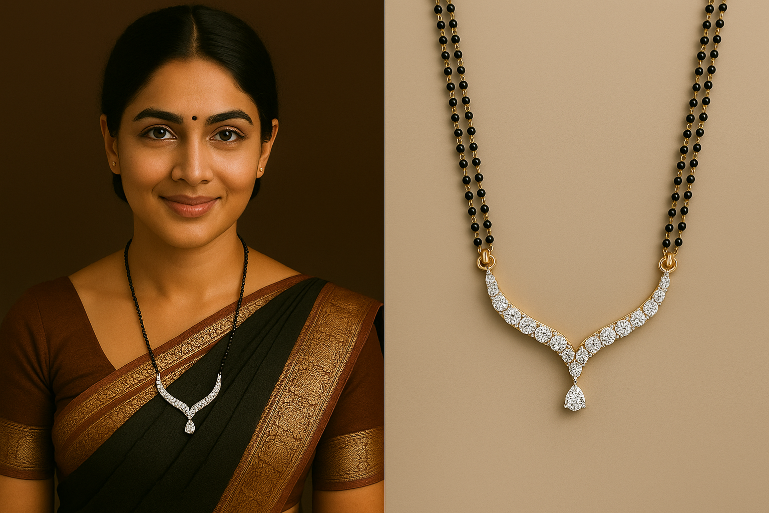 Classic V-Curve Diamond Mangalsutra Pendant in Gold