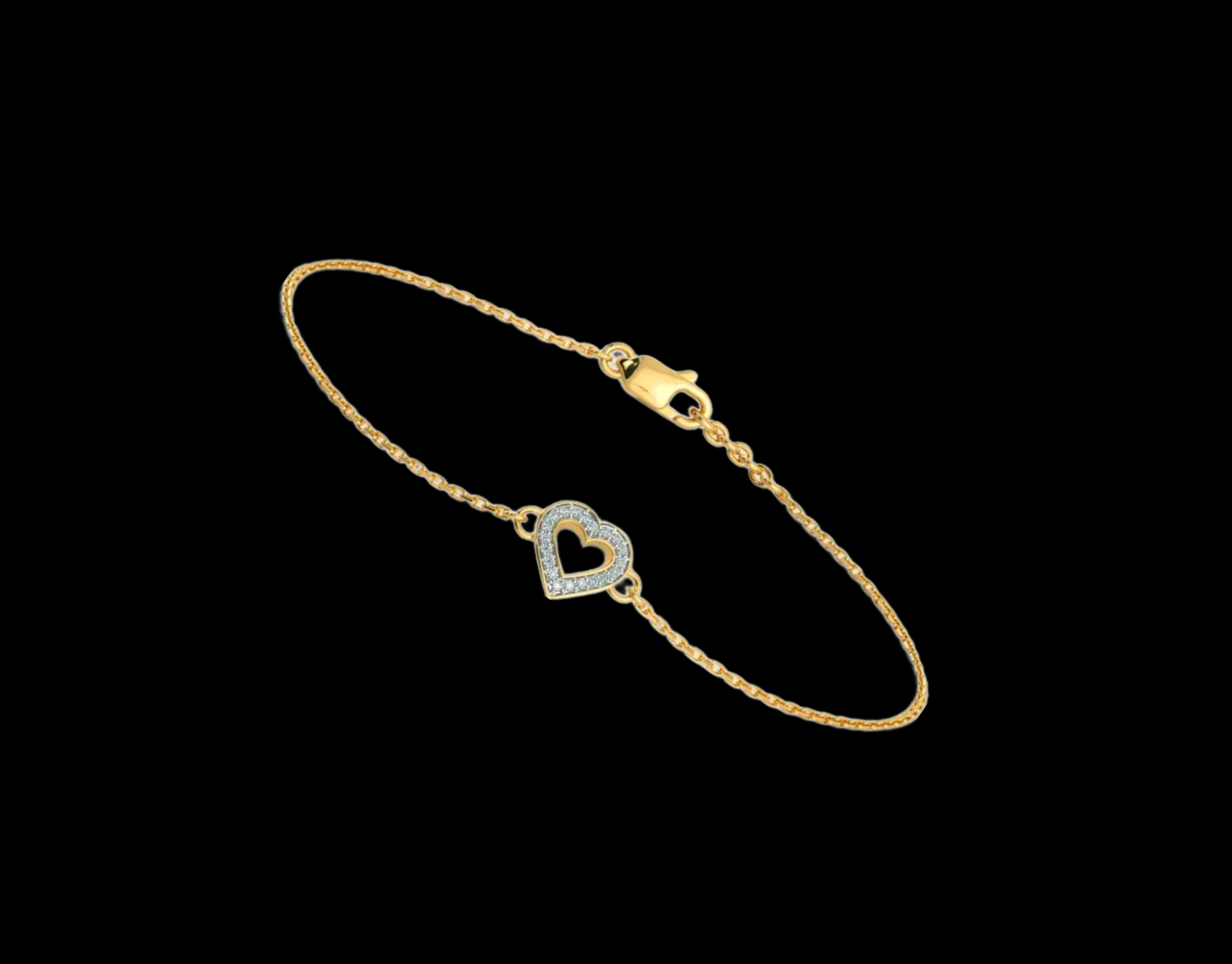 Elegant Gold Bracelet with Heart-Shaped Diamond Accents – A Symbol of Love and Luxury