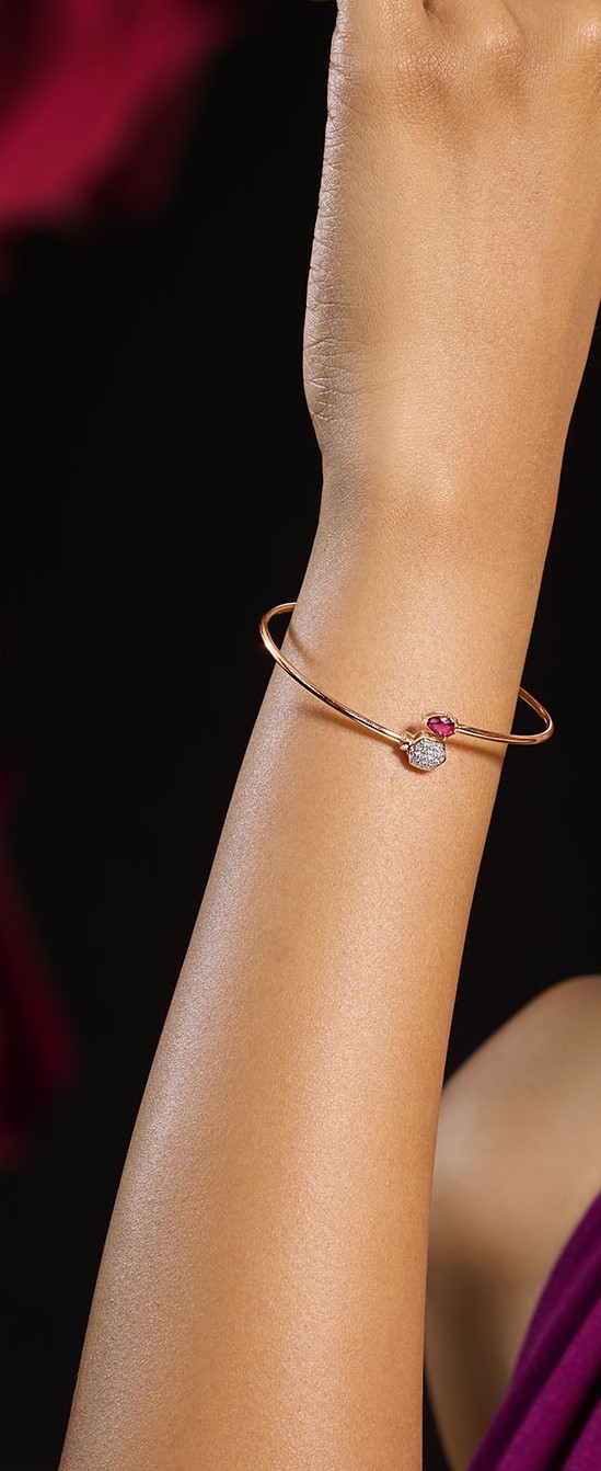 Radiant Ruby & Lab-Grown Diamond Geometric Bangle