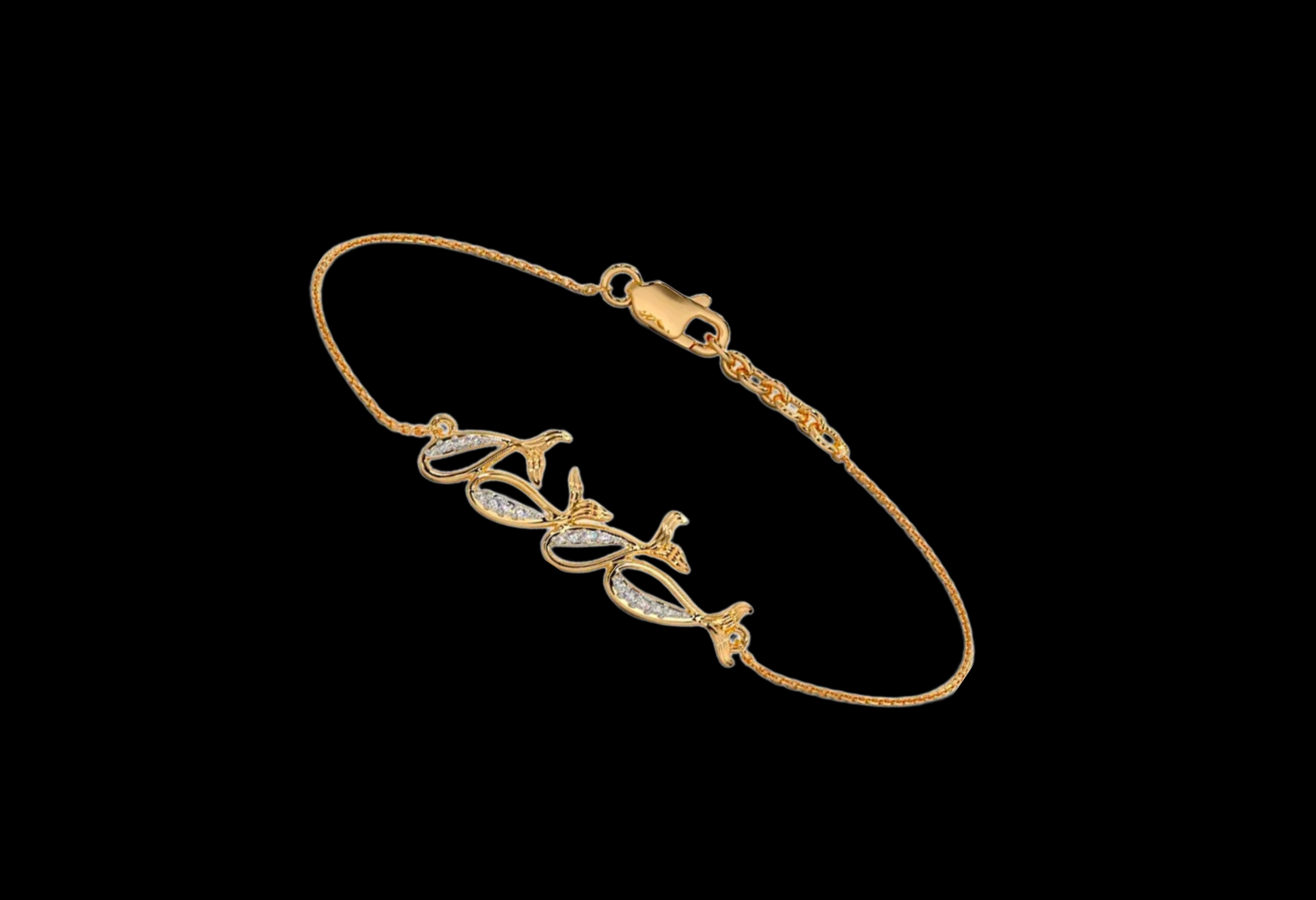 Delicate Gold Lab-Grown Diamond Bracelet with Dolphin Motifs – A Graceful Symbol of Elegance and Freedom