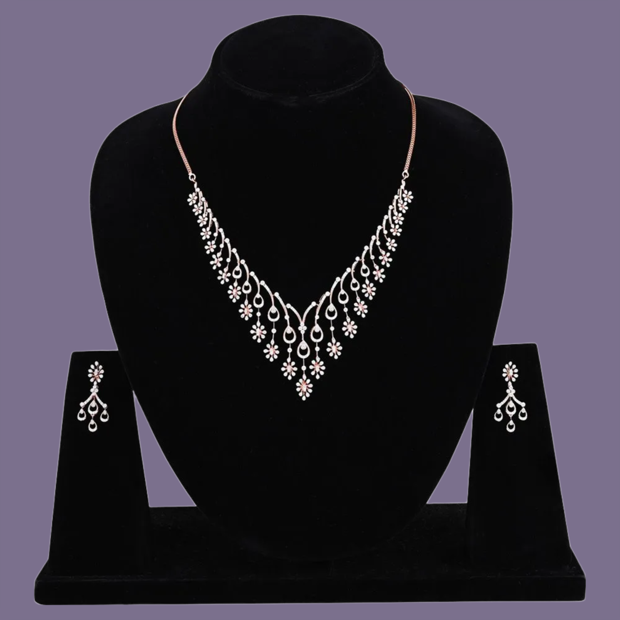 Elegant Blossom Diamond Necklace Set with Earrings
