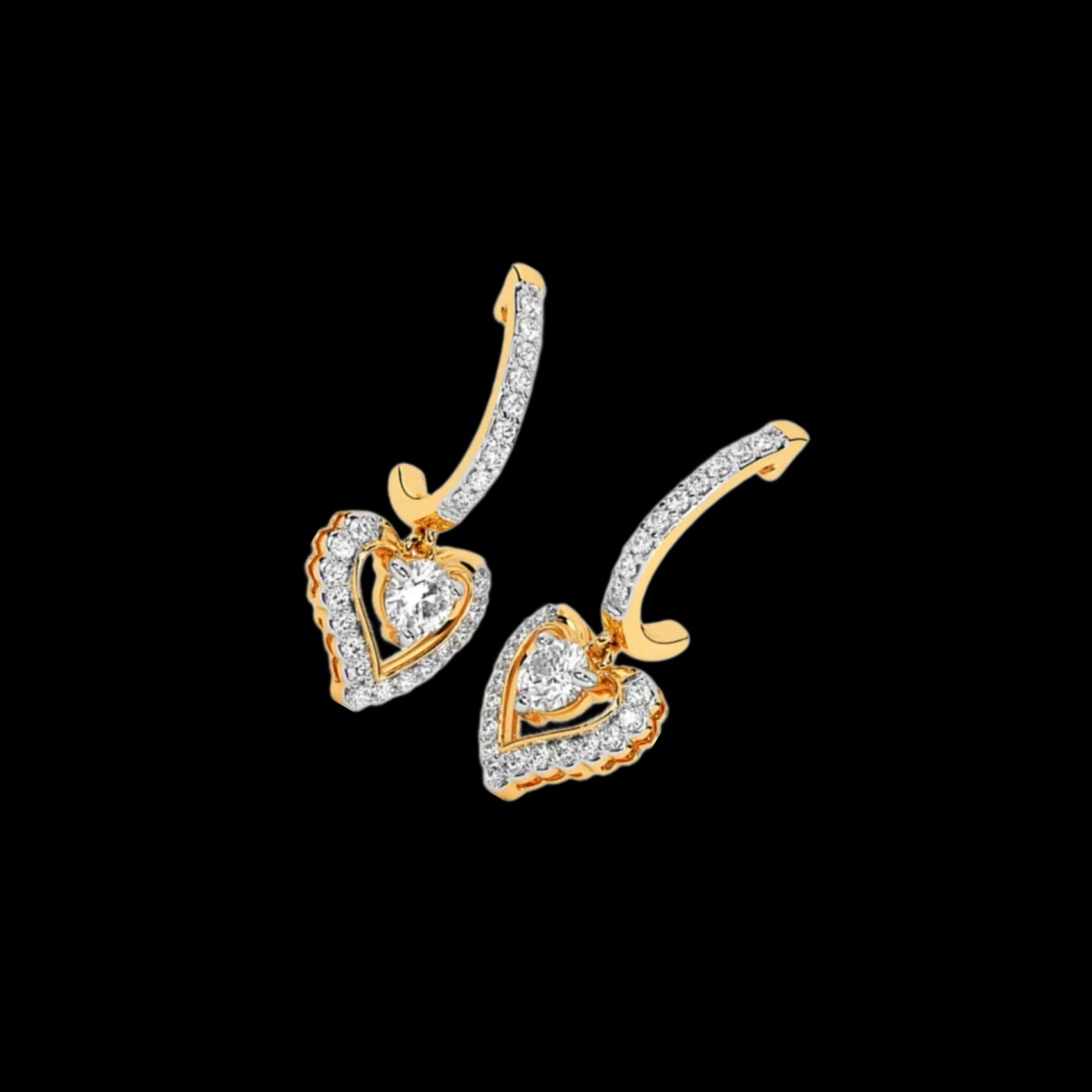 Gold Heart-Shaped Diamond Earrings