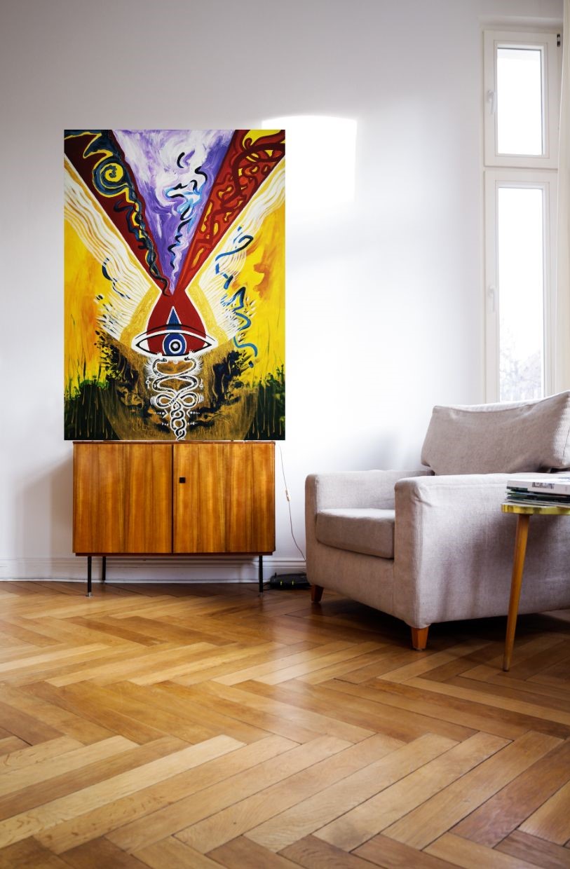 Tapybos kūrinys "Įsikūnyk. Alio, tave kviečia žemė."